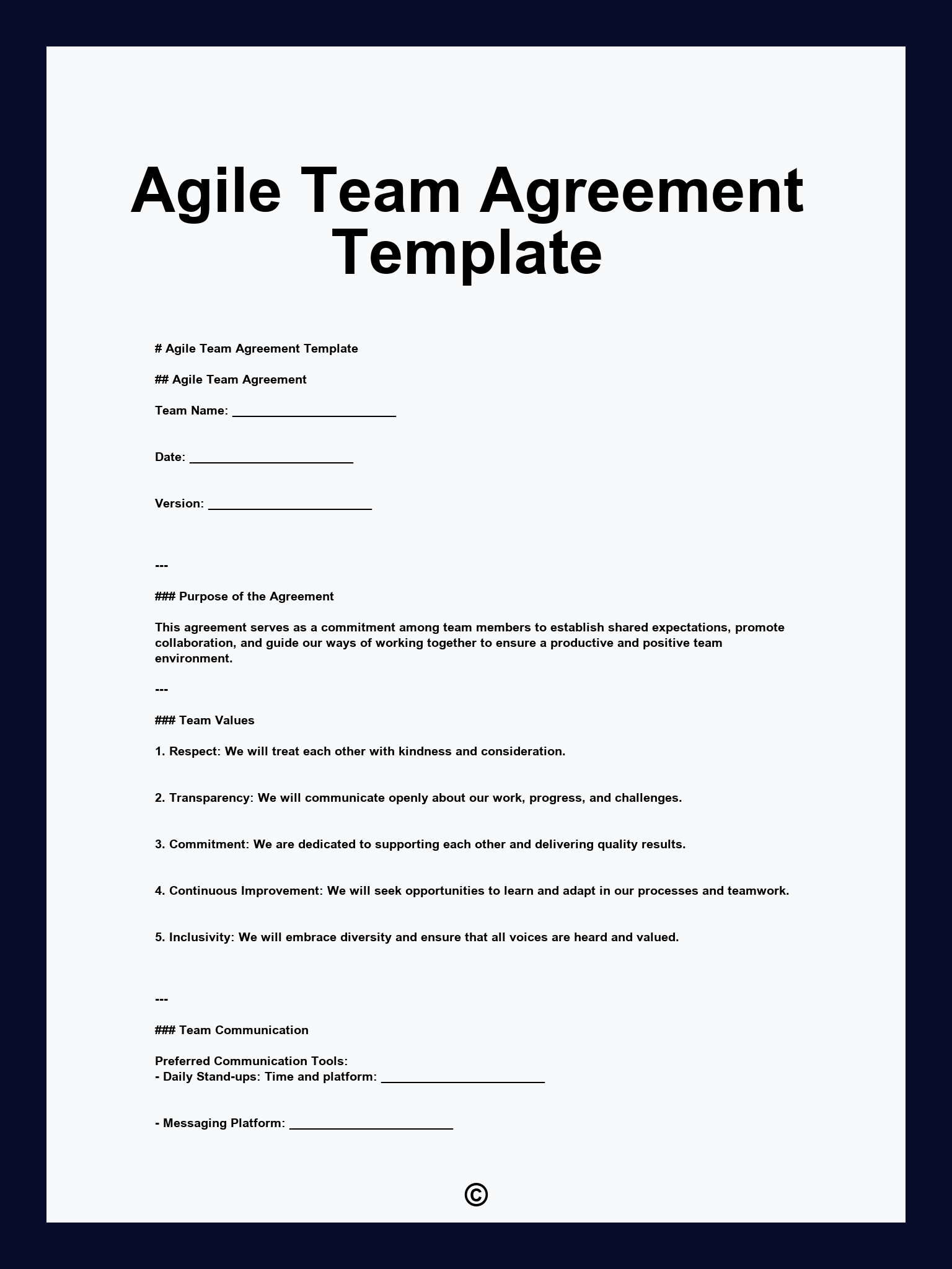 Agile Team Agreement Template