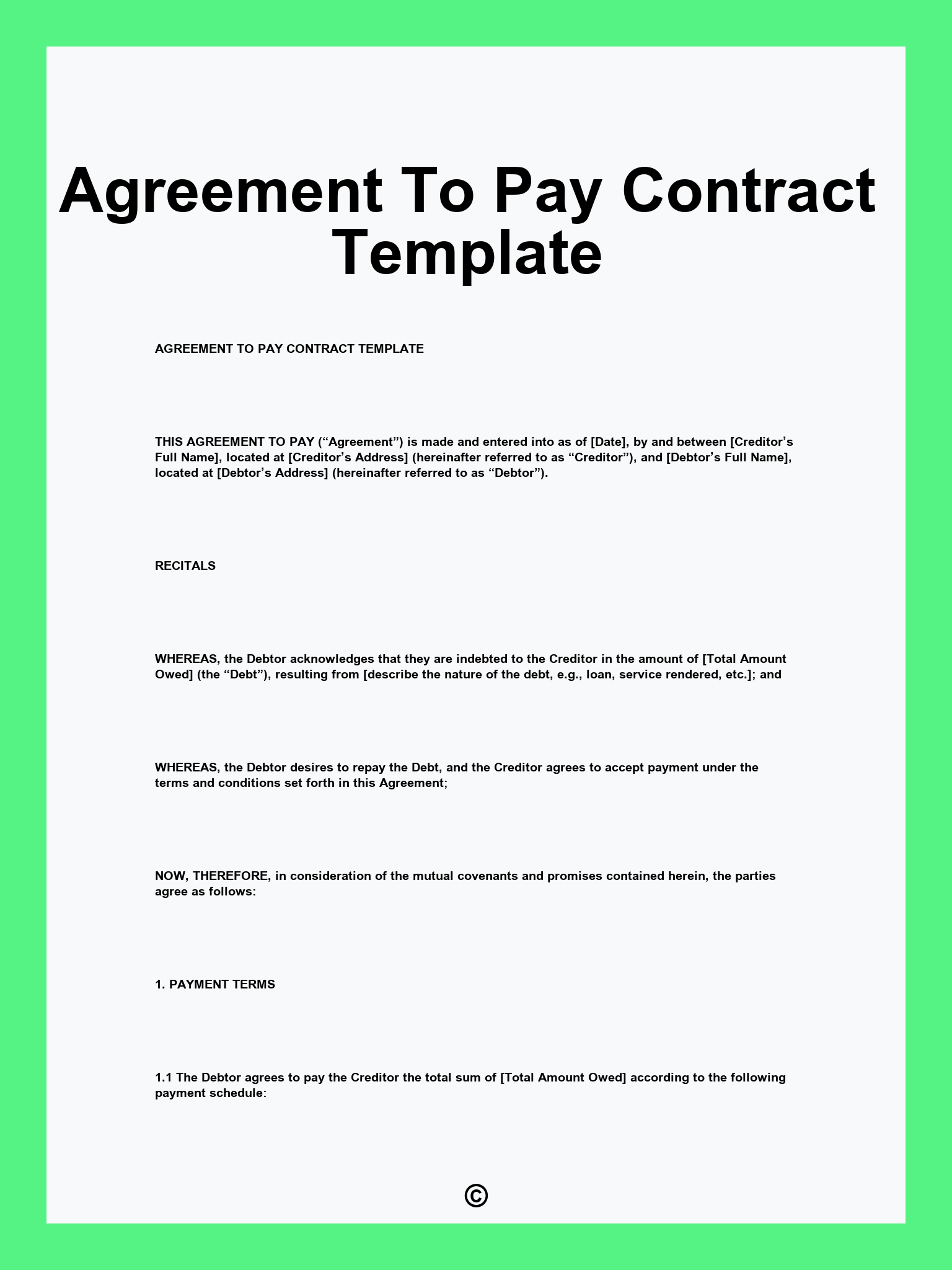 Agreement To Pay Contract Template