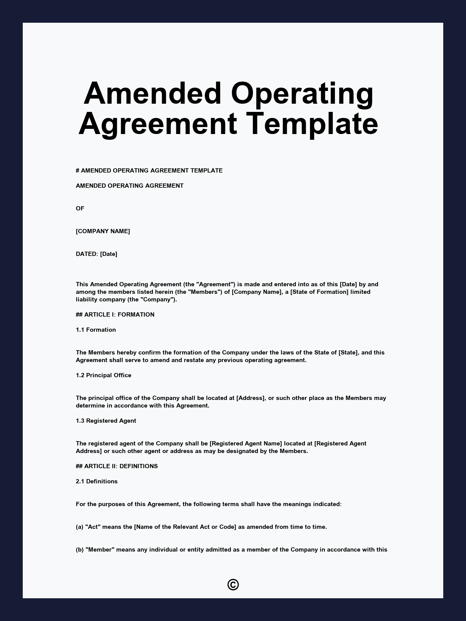 Amended Operating Agreement Template