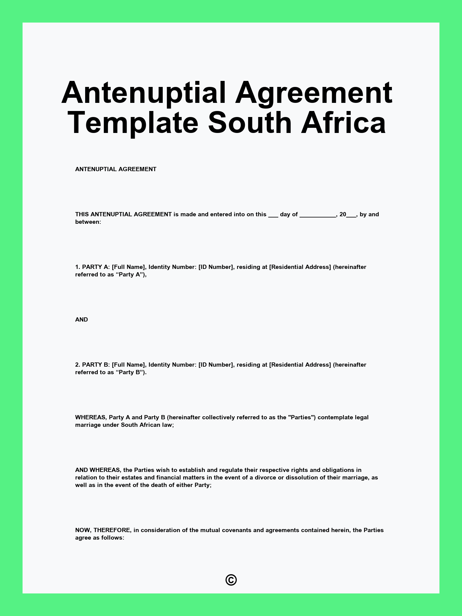Antenuptial Agreement Template South Africa