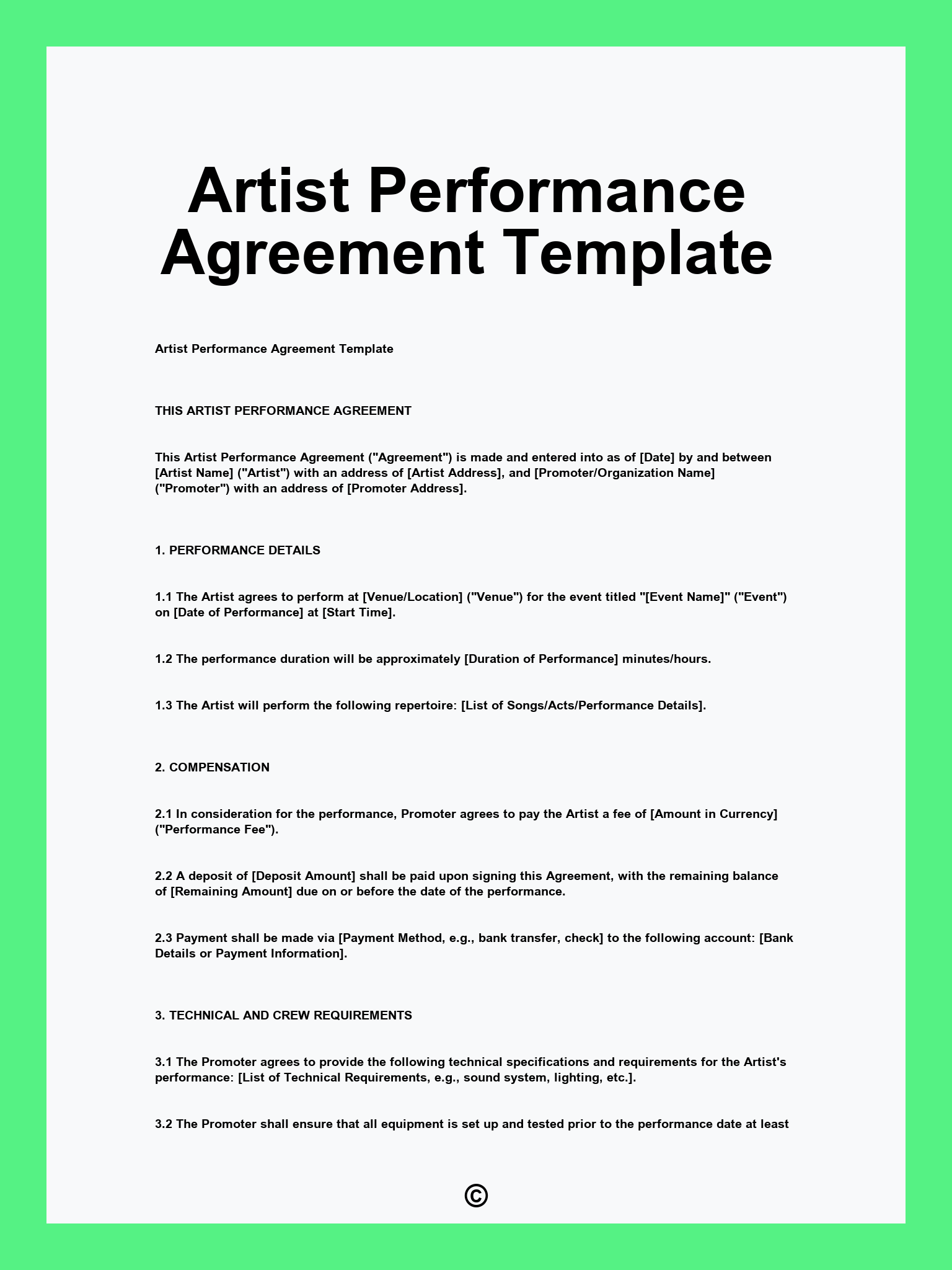 Artist Performance Agreement Template