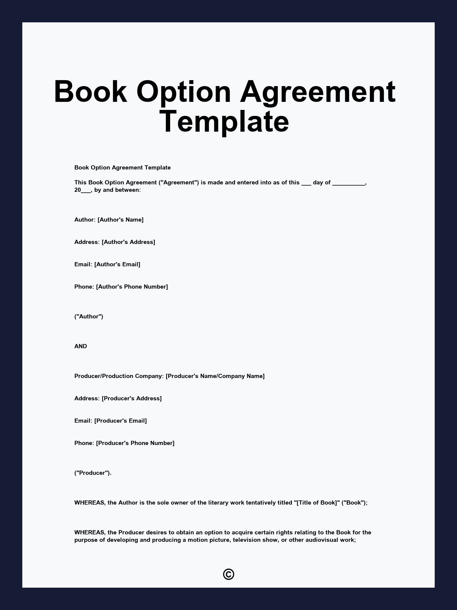 Book Option Agreement Template