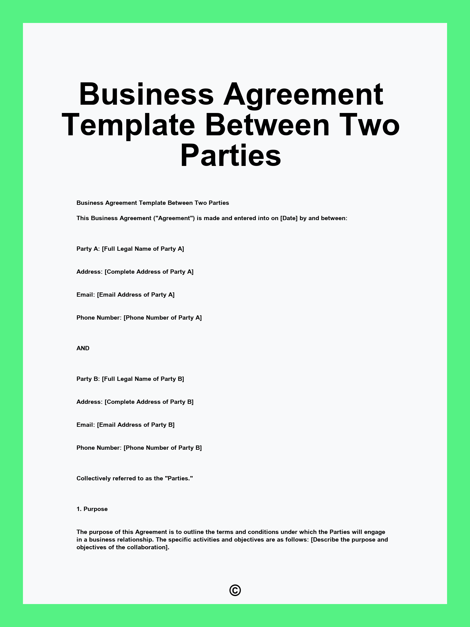 Business Agreement Template Between Two Parties