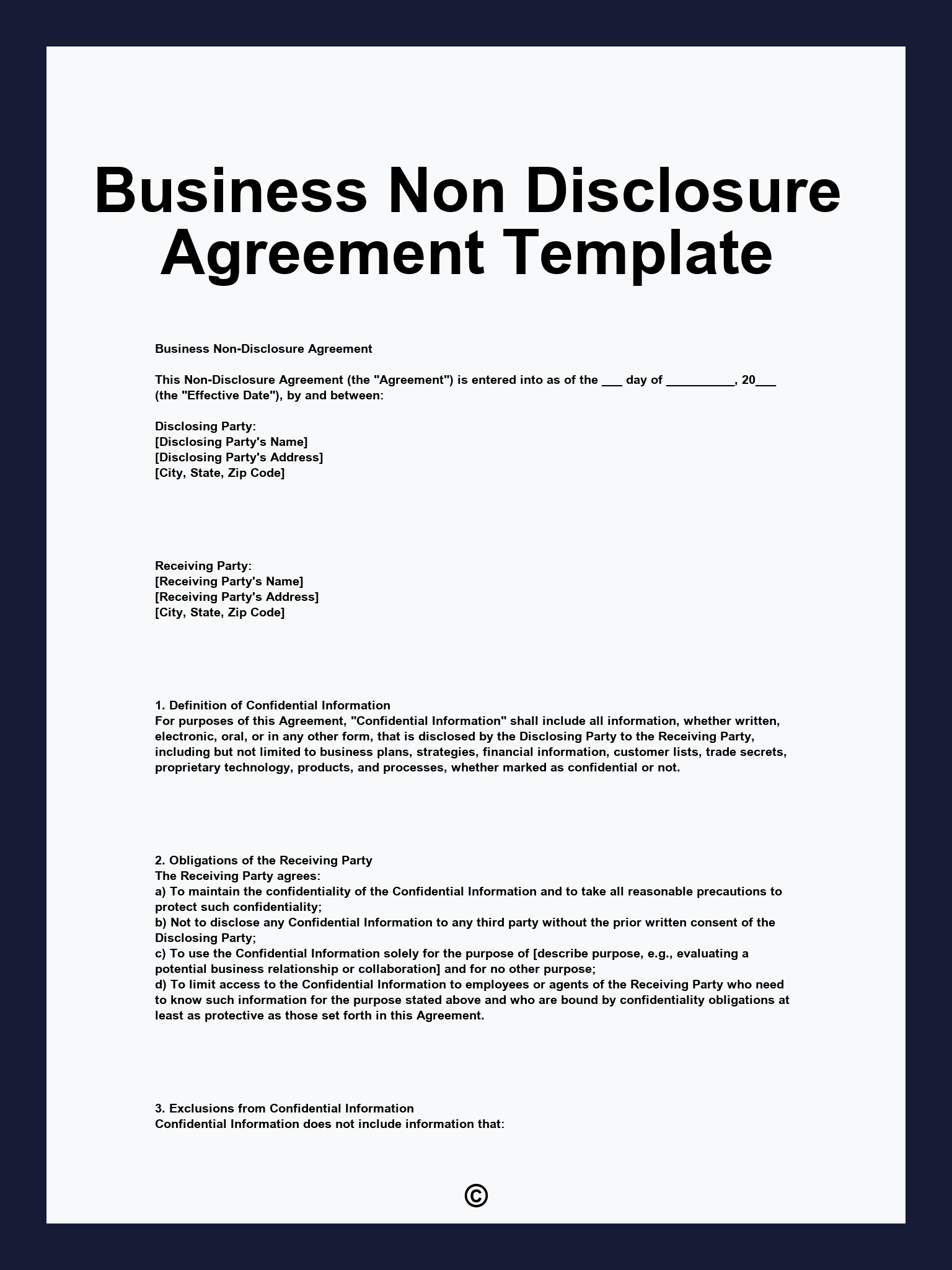 Business Non Disclosure Agreement Template