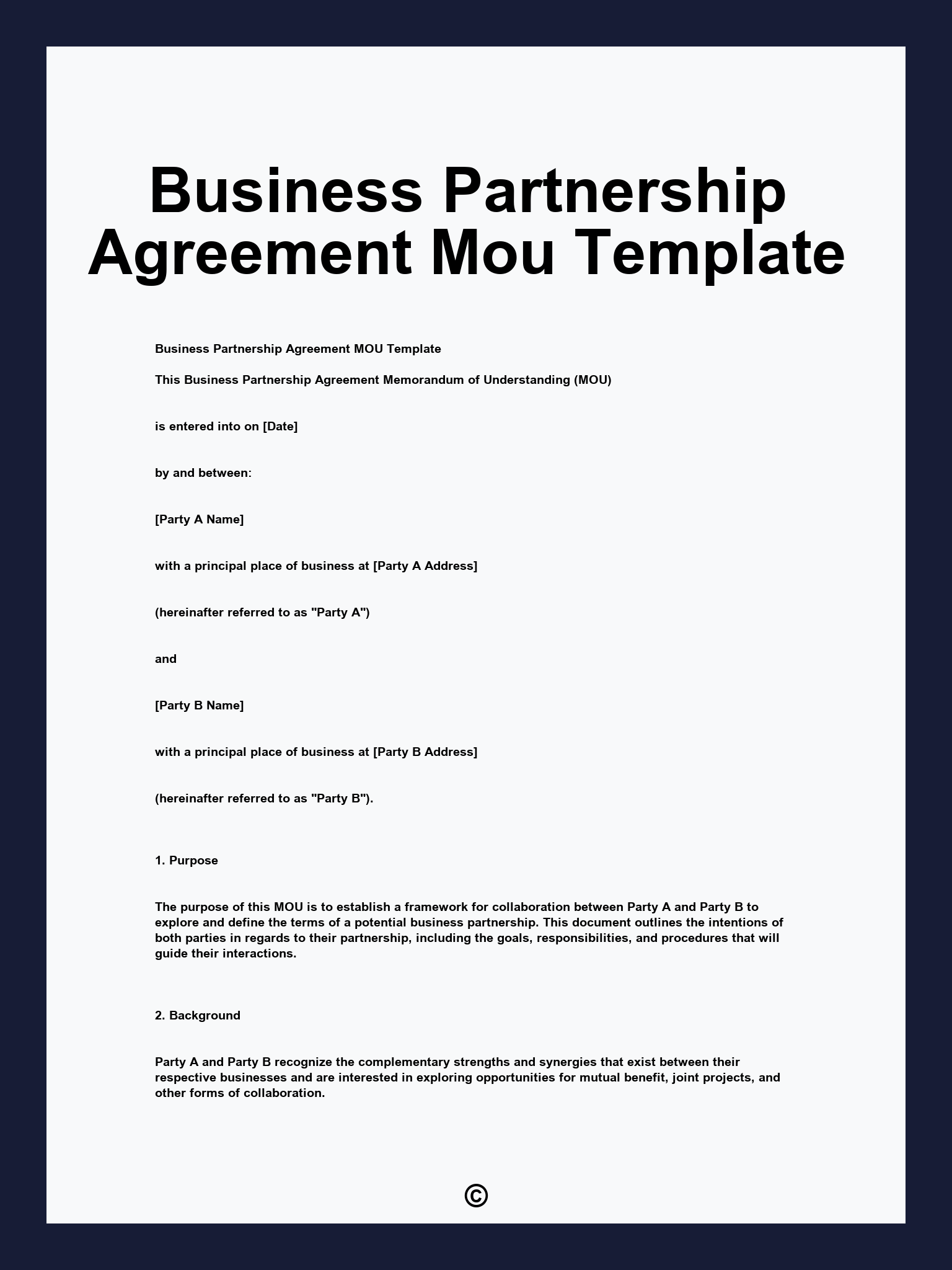 Business Partnership Agreement Mou Template