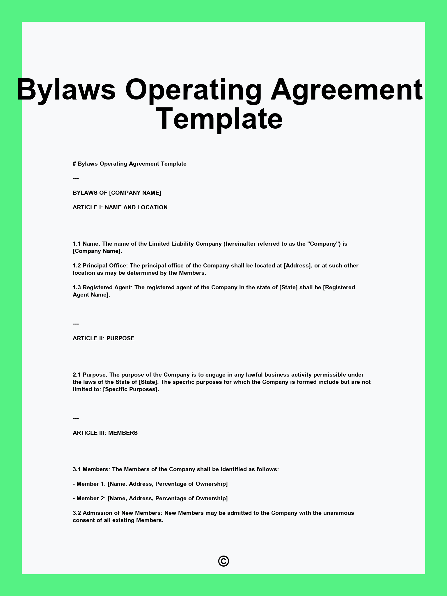 Bylaws Operating Agreement Template