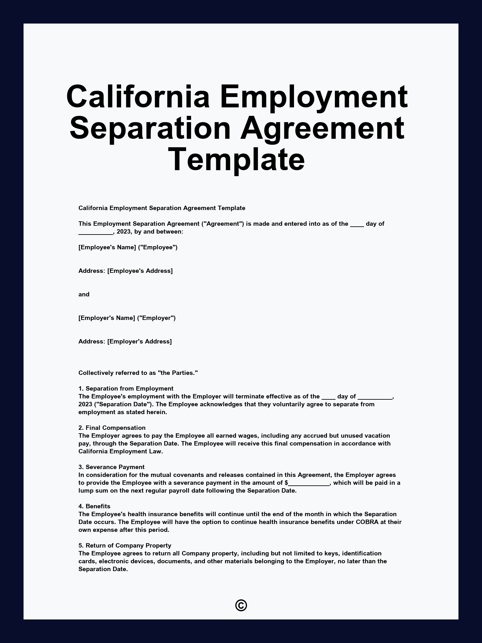 California Employment Separation Agreement Template