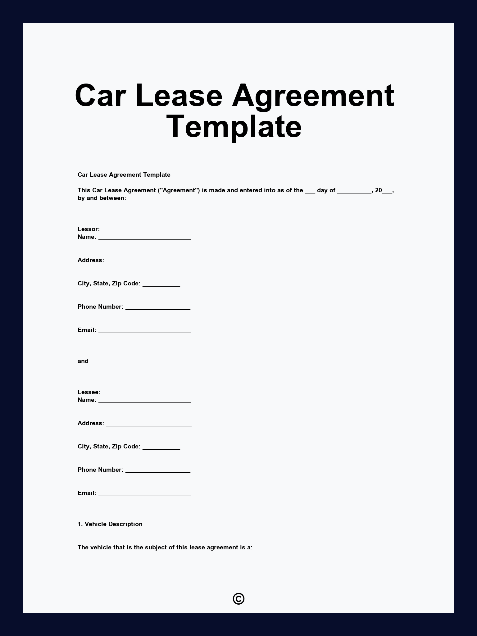 Car Lease Agreement Template