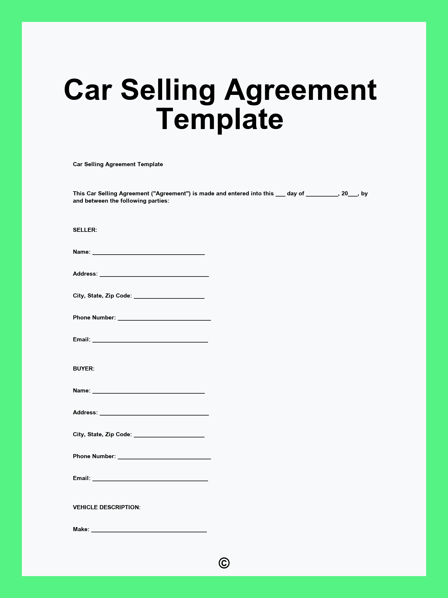 Car Selling Agreement Template