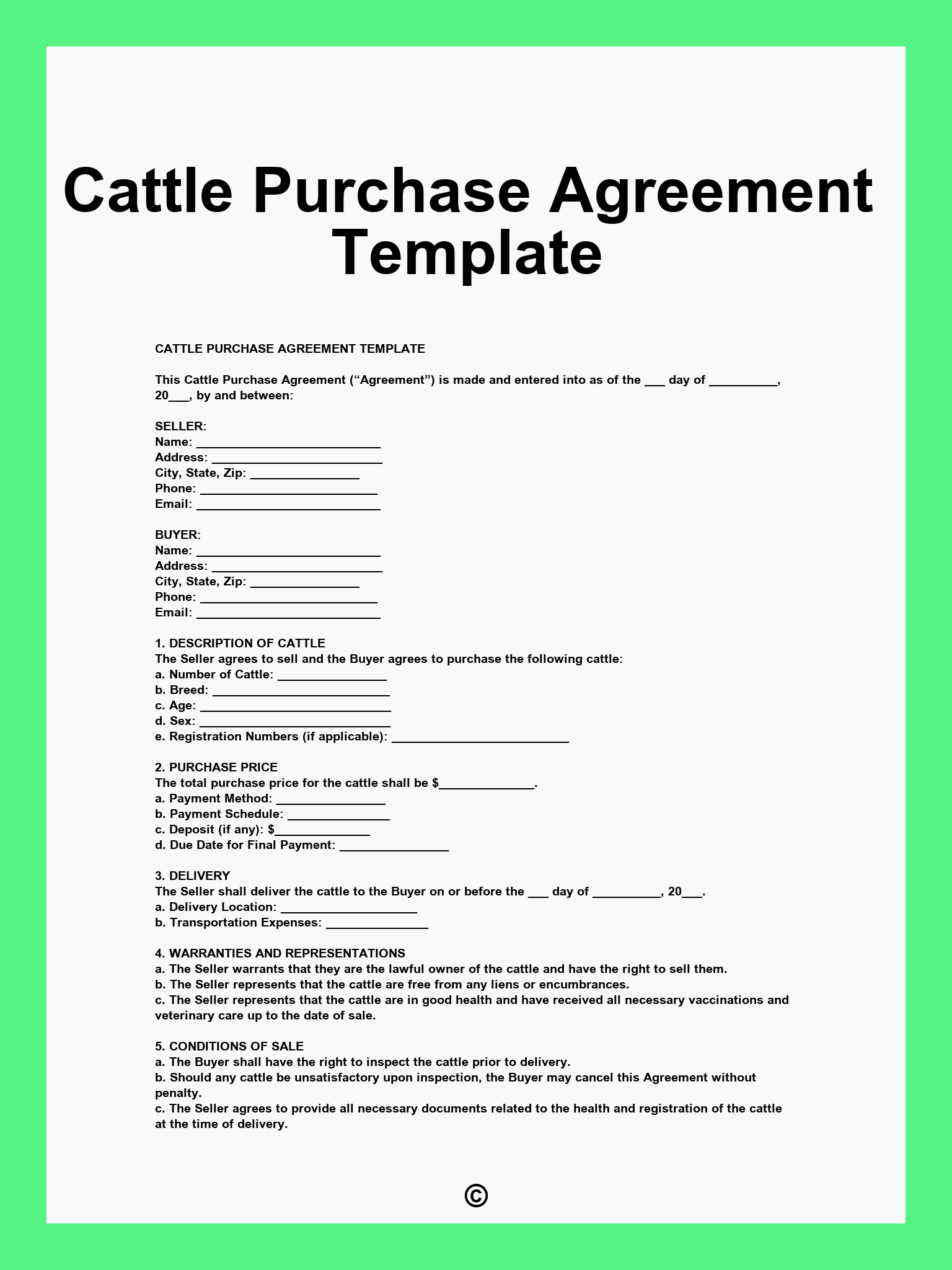 Cattle Purchase Agreement Template