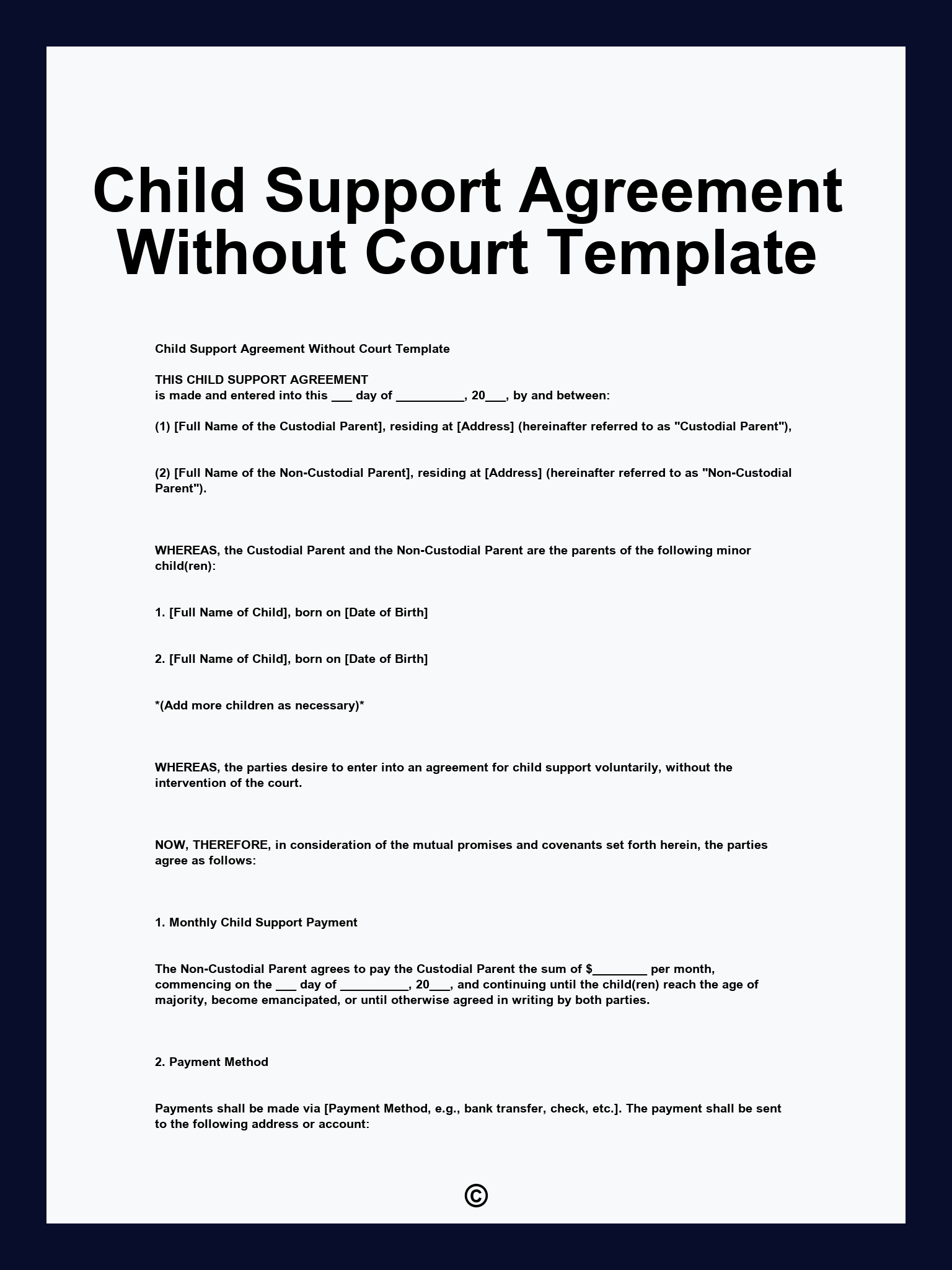 Child Support Agreement Without Court Template