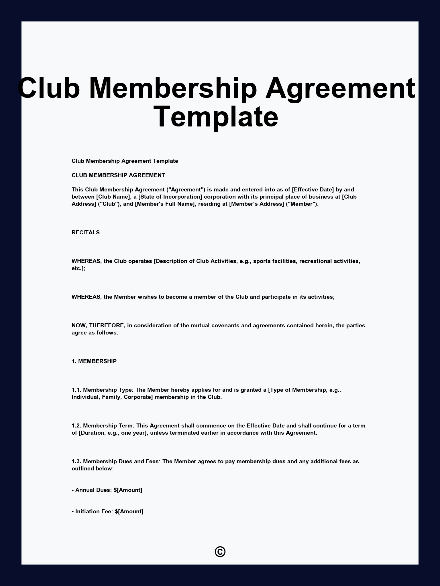 Club Membership Agreement Template