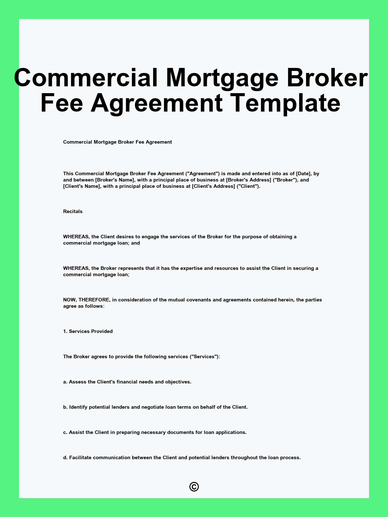 Commercial Mortgage Broker Fee Agreement Template