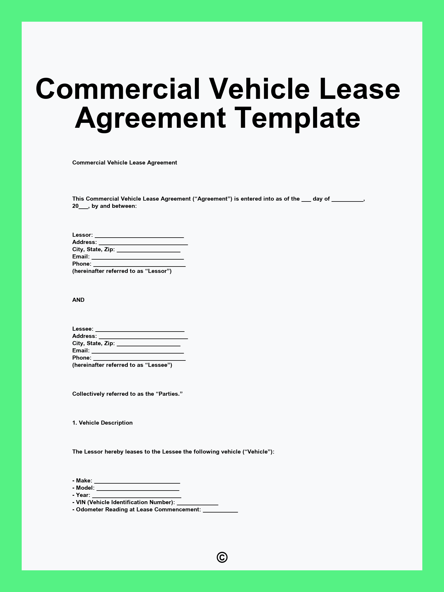 Commercial Vehicle Lease Agreement Template