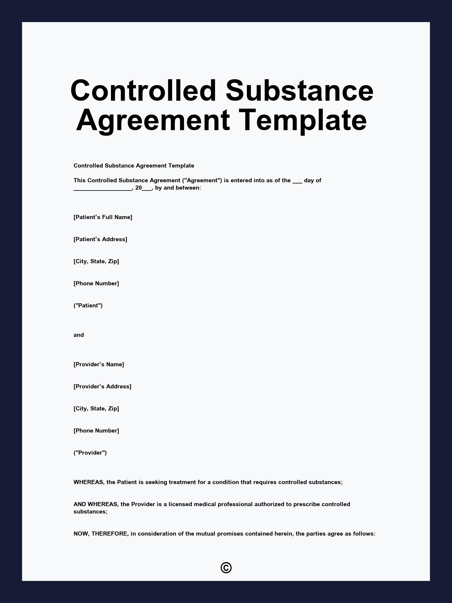 Controlled Substance Agreement Template