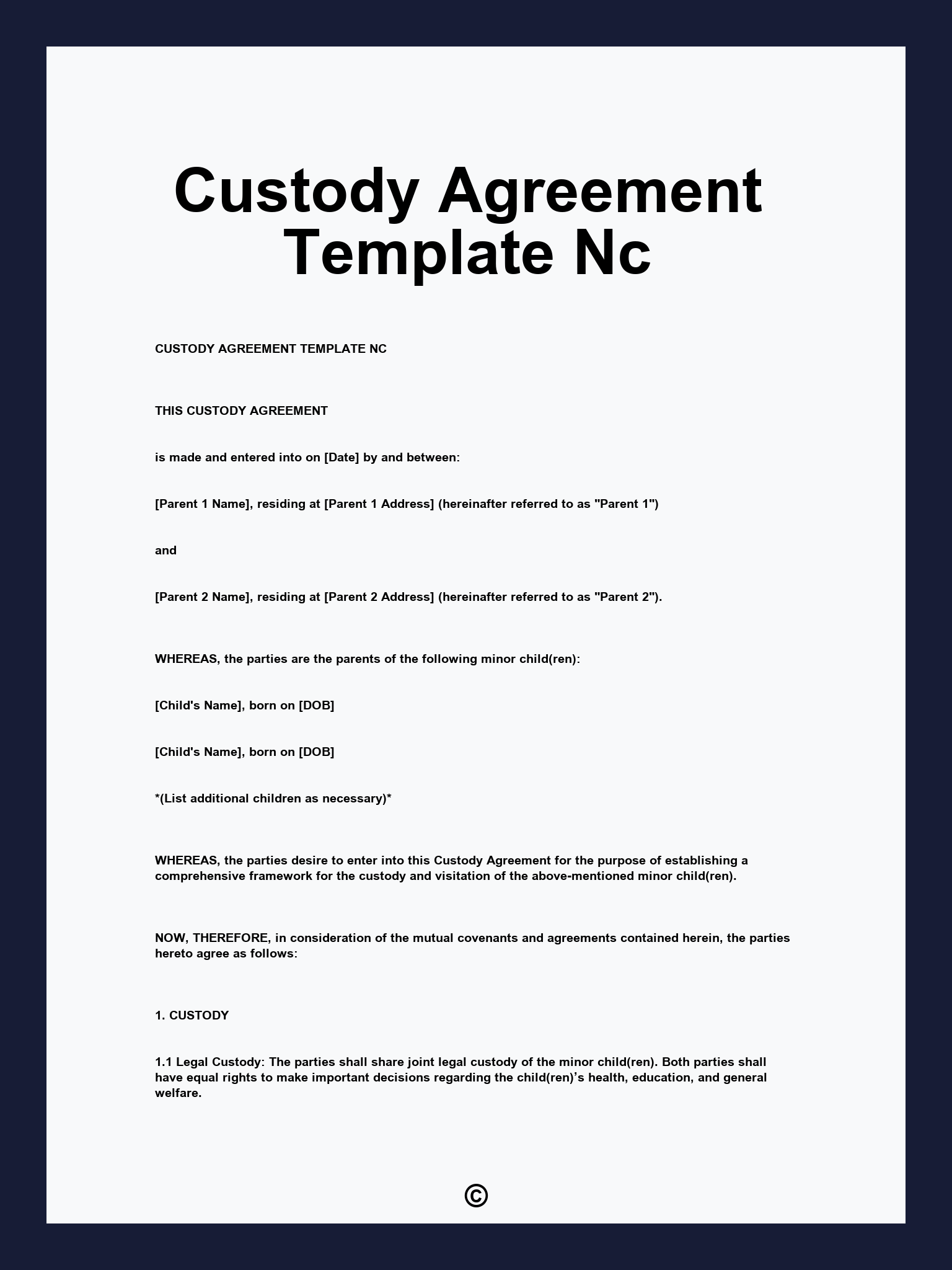 Custody Agreement Template Nc