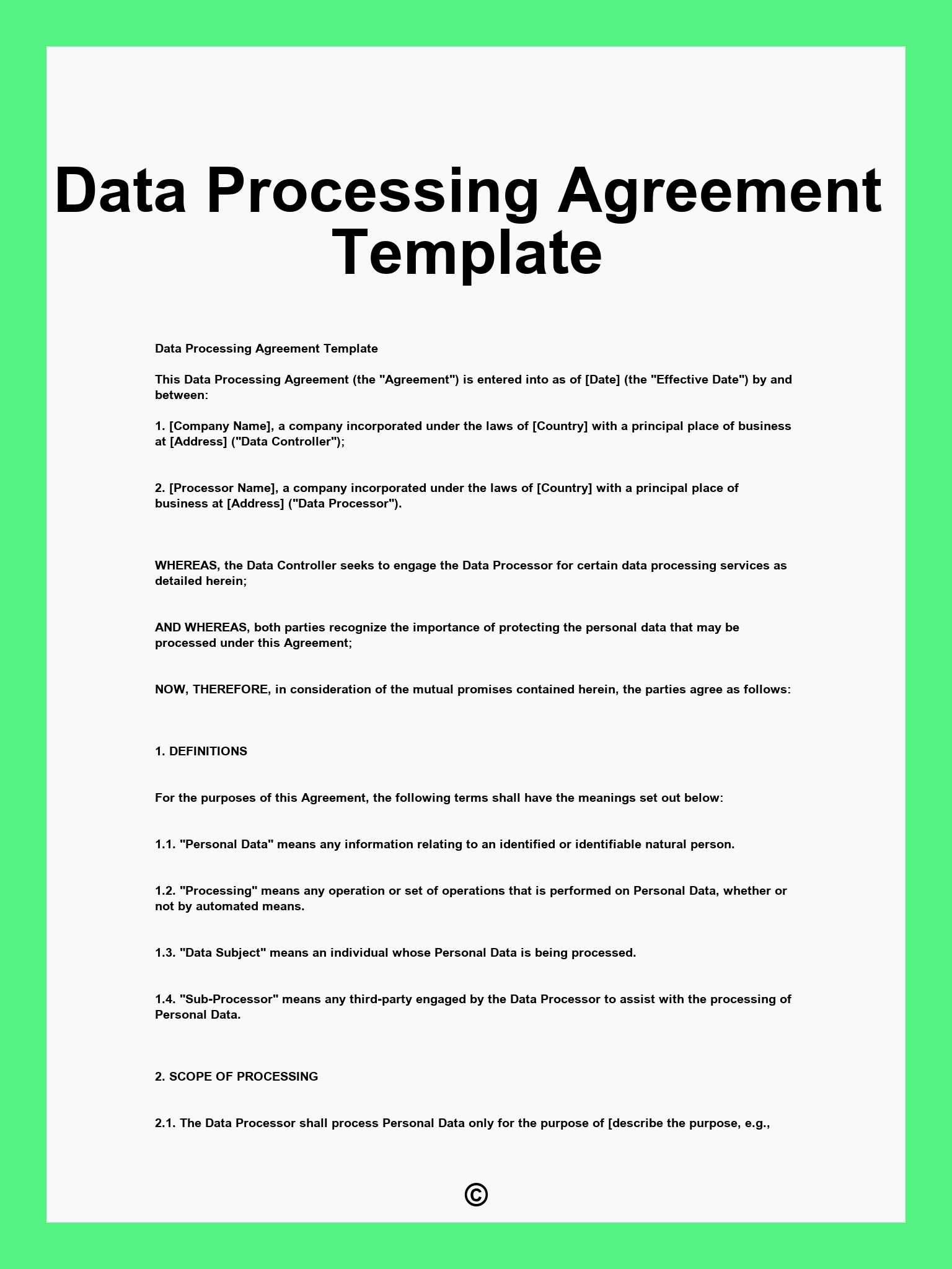 Data Processing Agreement Template