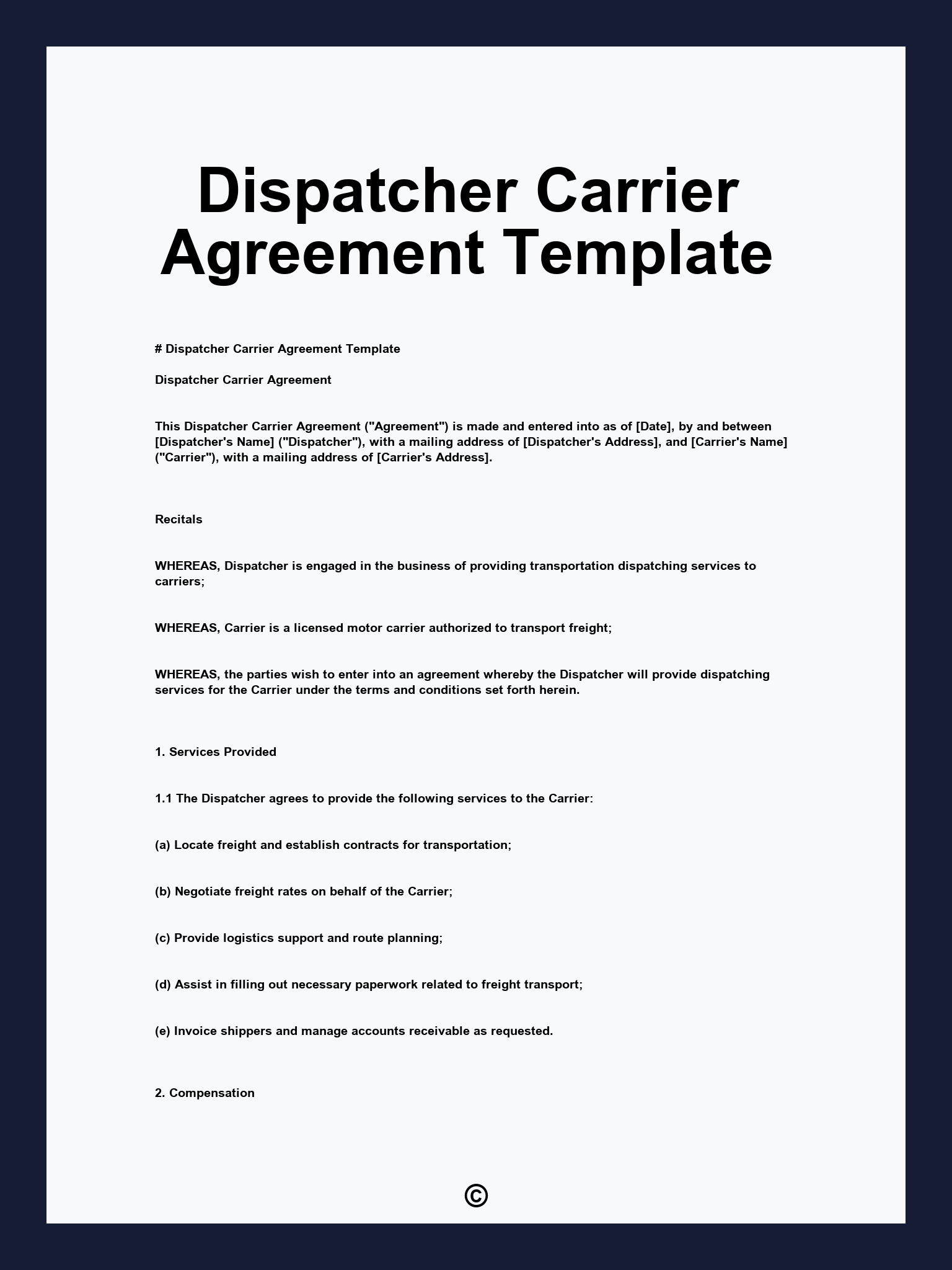 Dispatcher Carrier Agreement Template