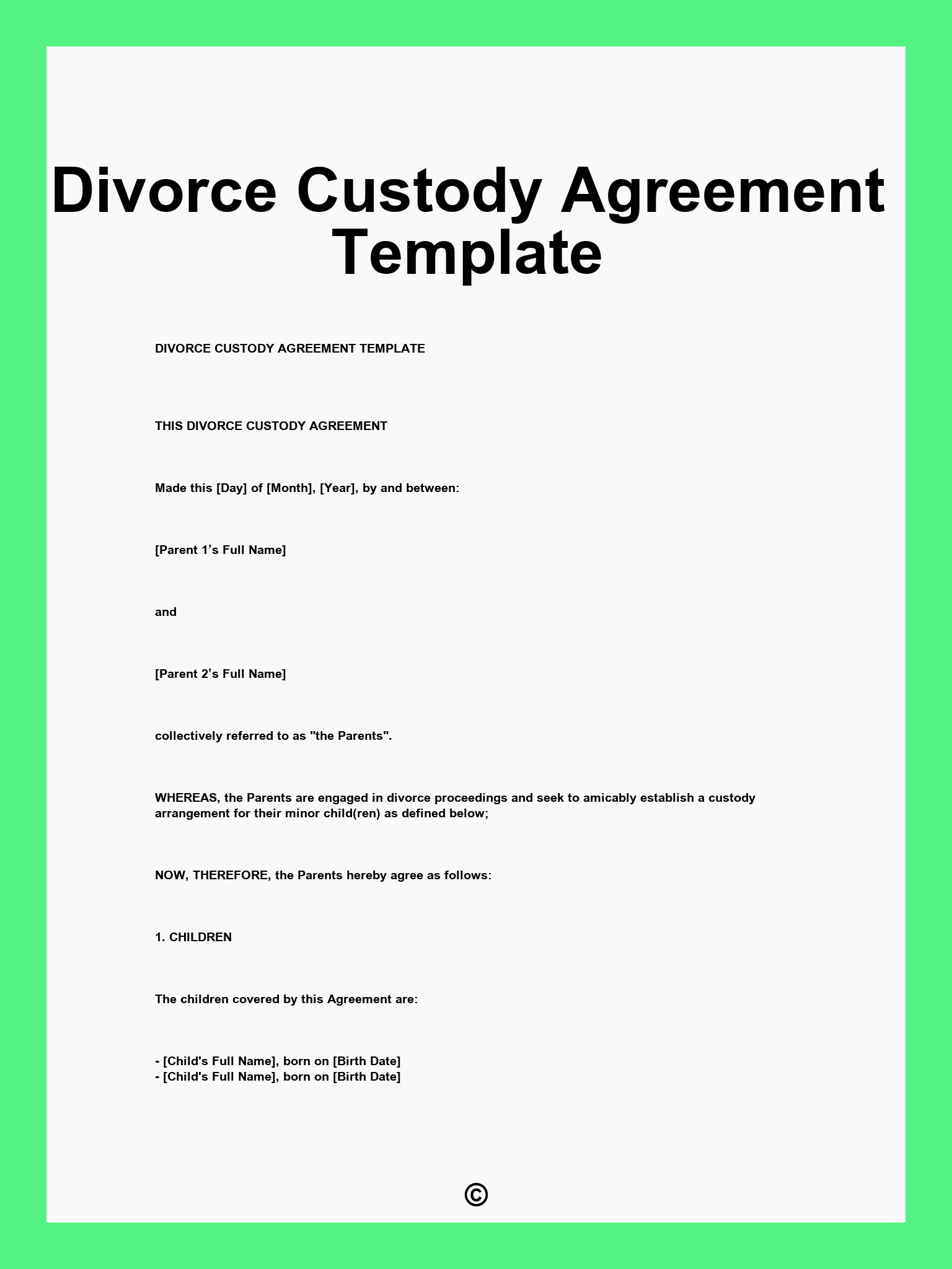 Divorce Custody Agreement Template