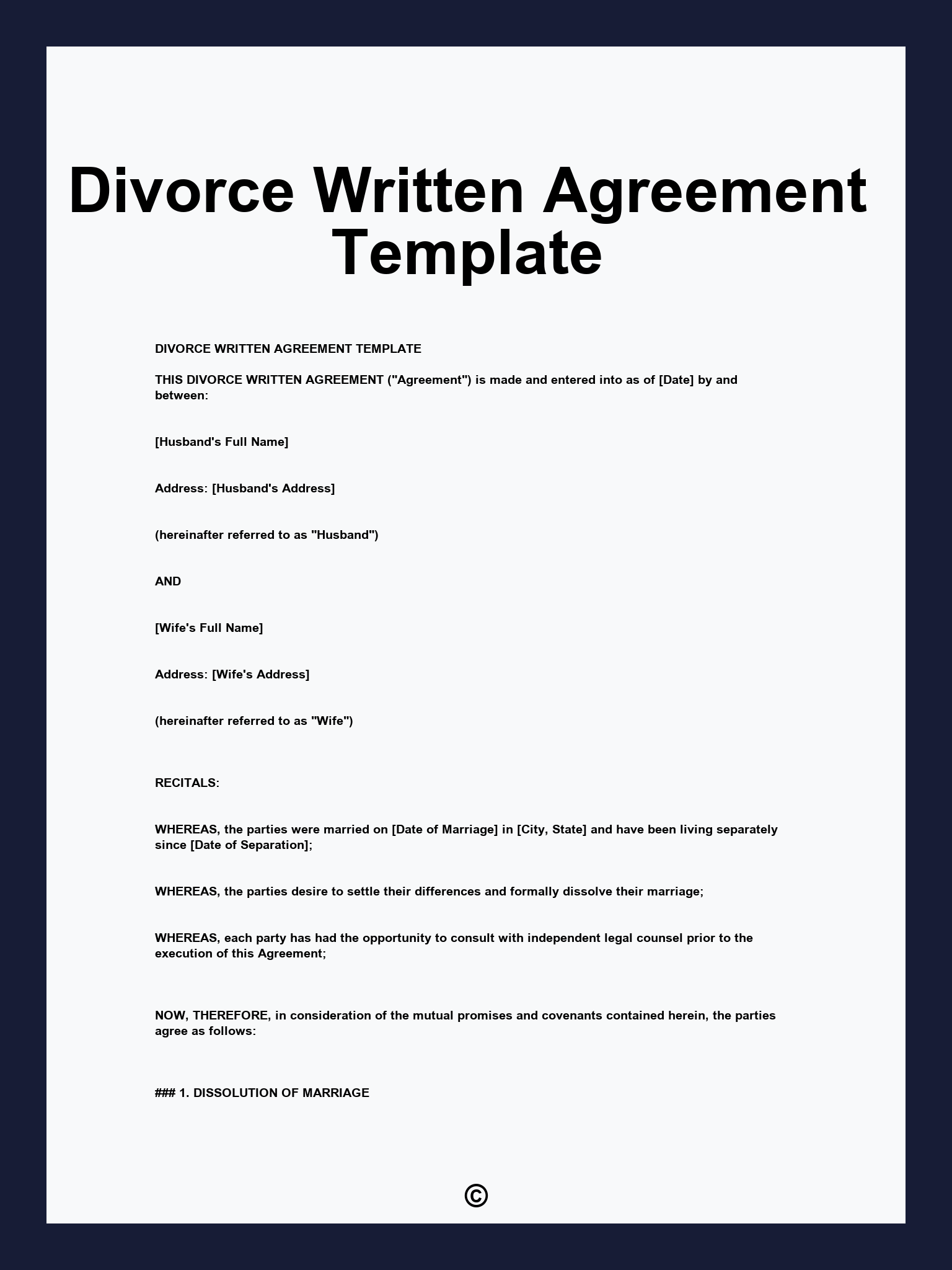 Divorce Written Agreement Template