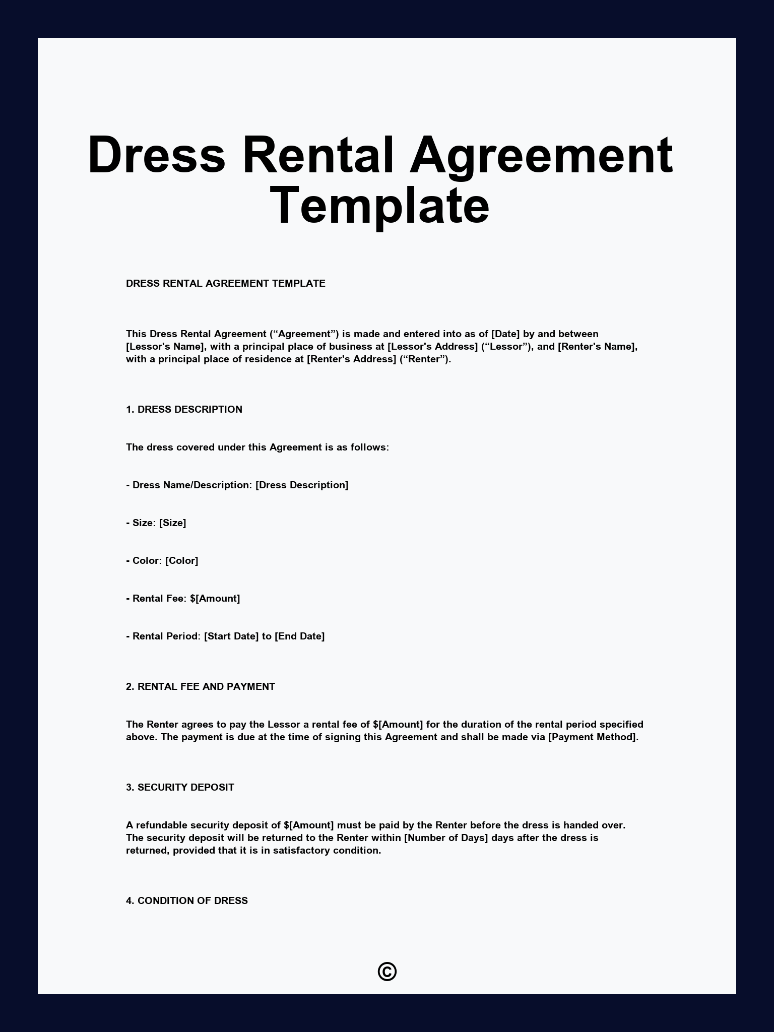 Dress Rental Agreement Template