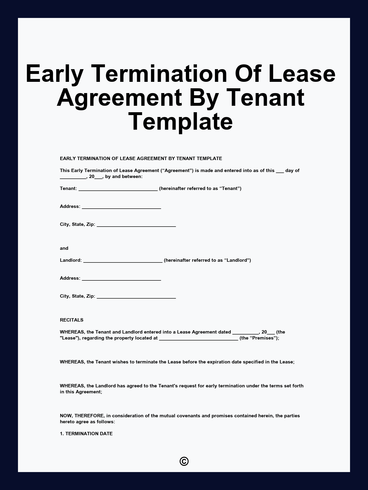 Early Termination Of Lease Agreement By Tenant Template