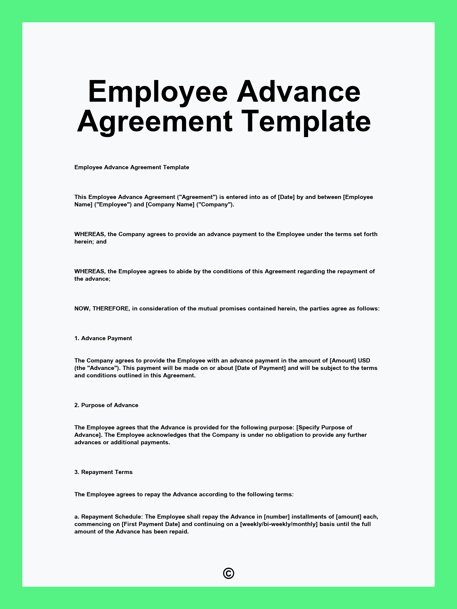 Employee Advance Agreement Template