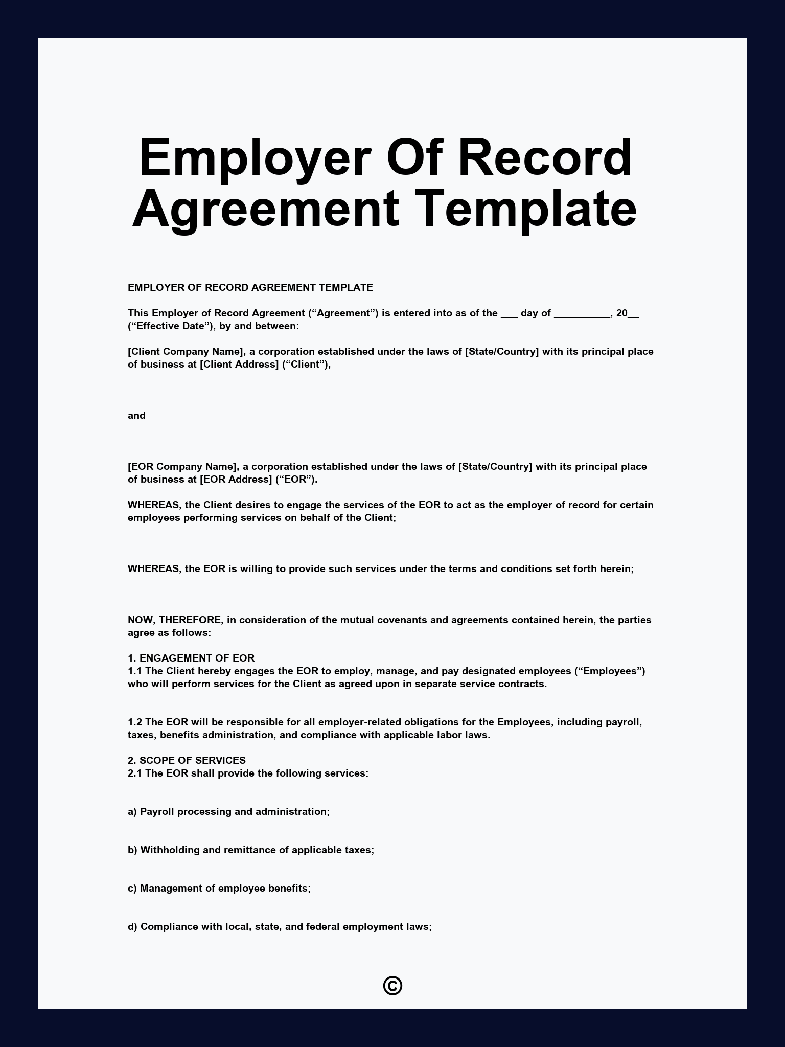 Employer Of Record Agreement Template