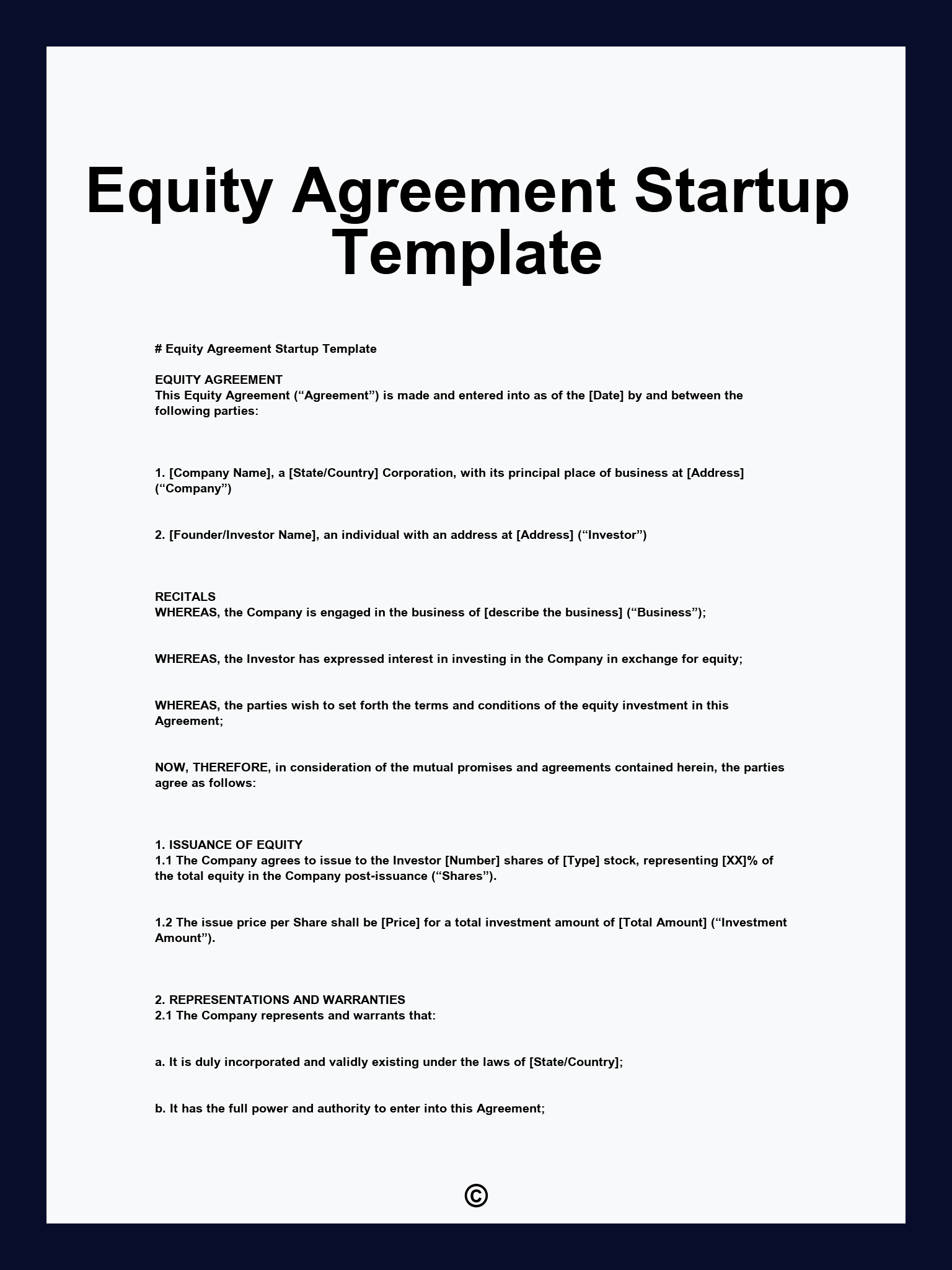 Equity Agreement Startup Template