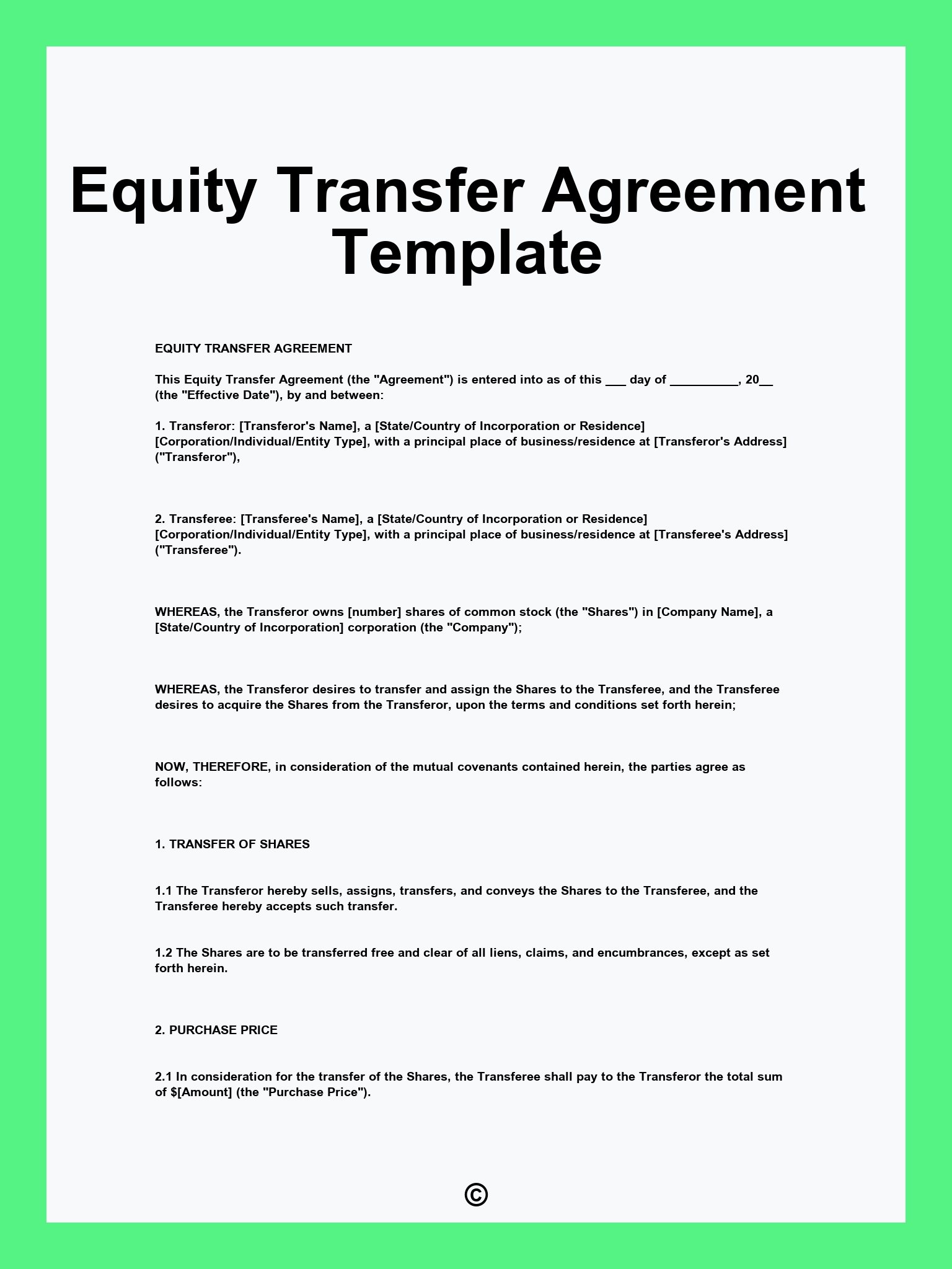 Equity Transfer Agreement Template