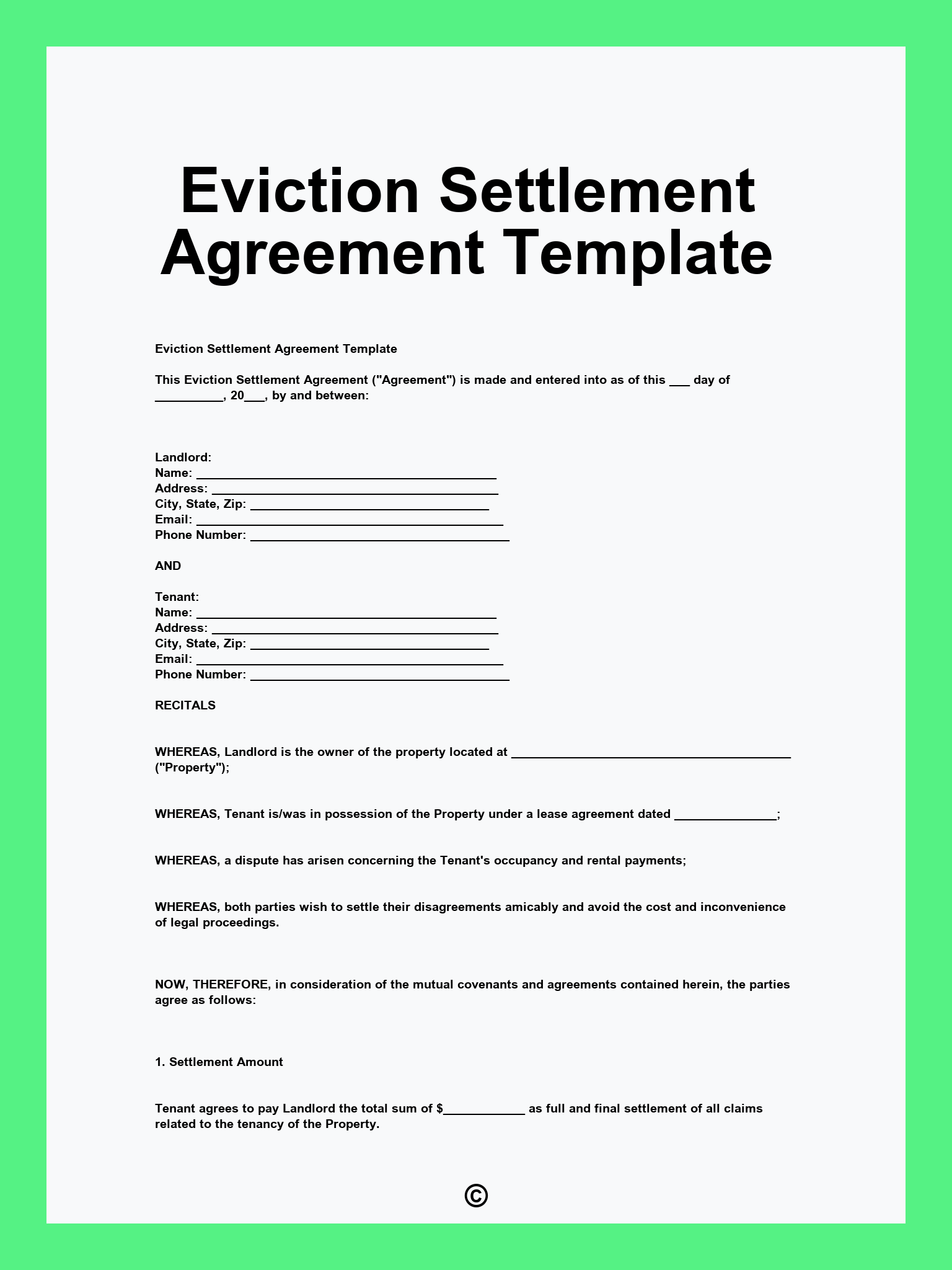 Eviction Settlement Agreement Template