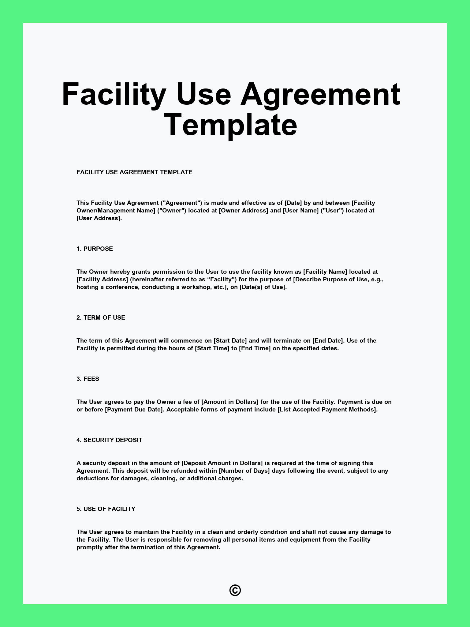 Facility Use Agreement Template