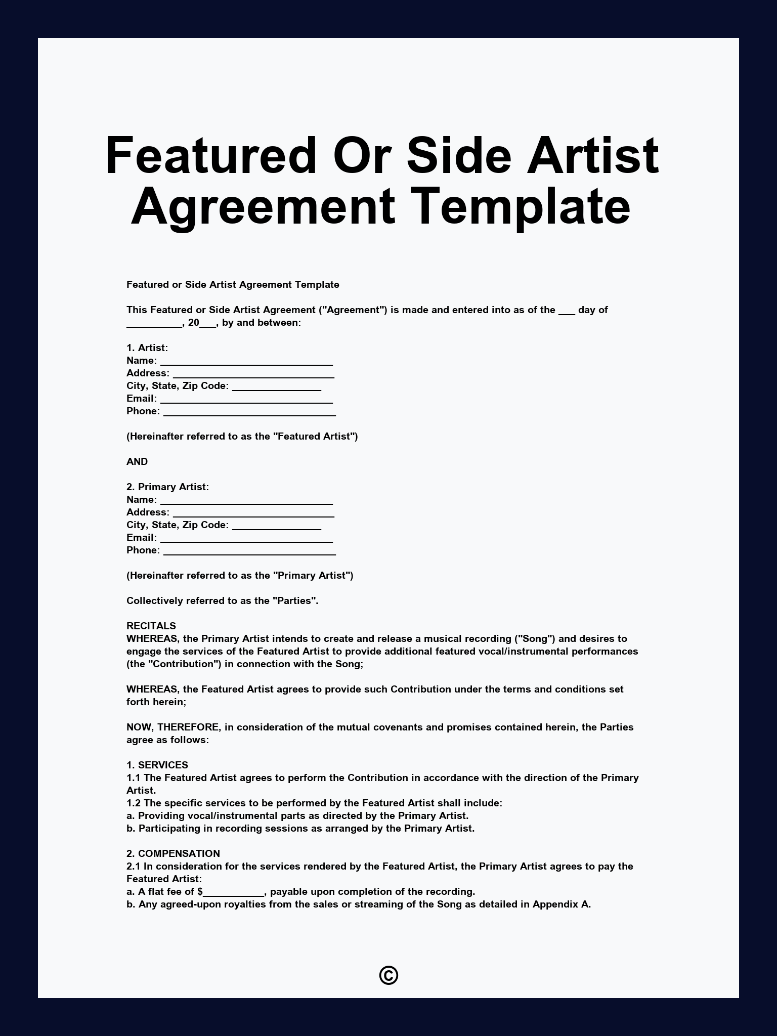 Featured Or Side Artist Agreement Template