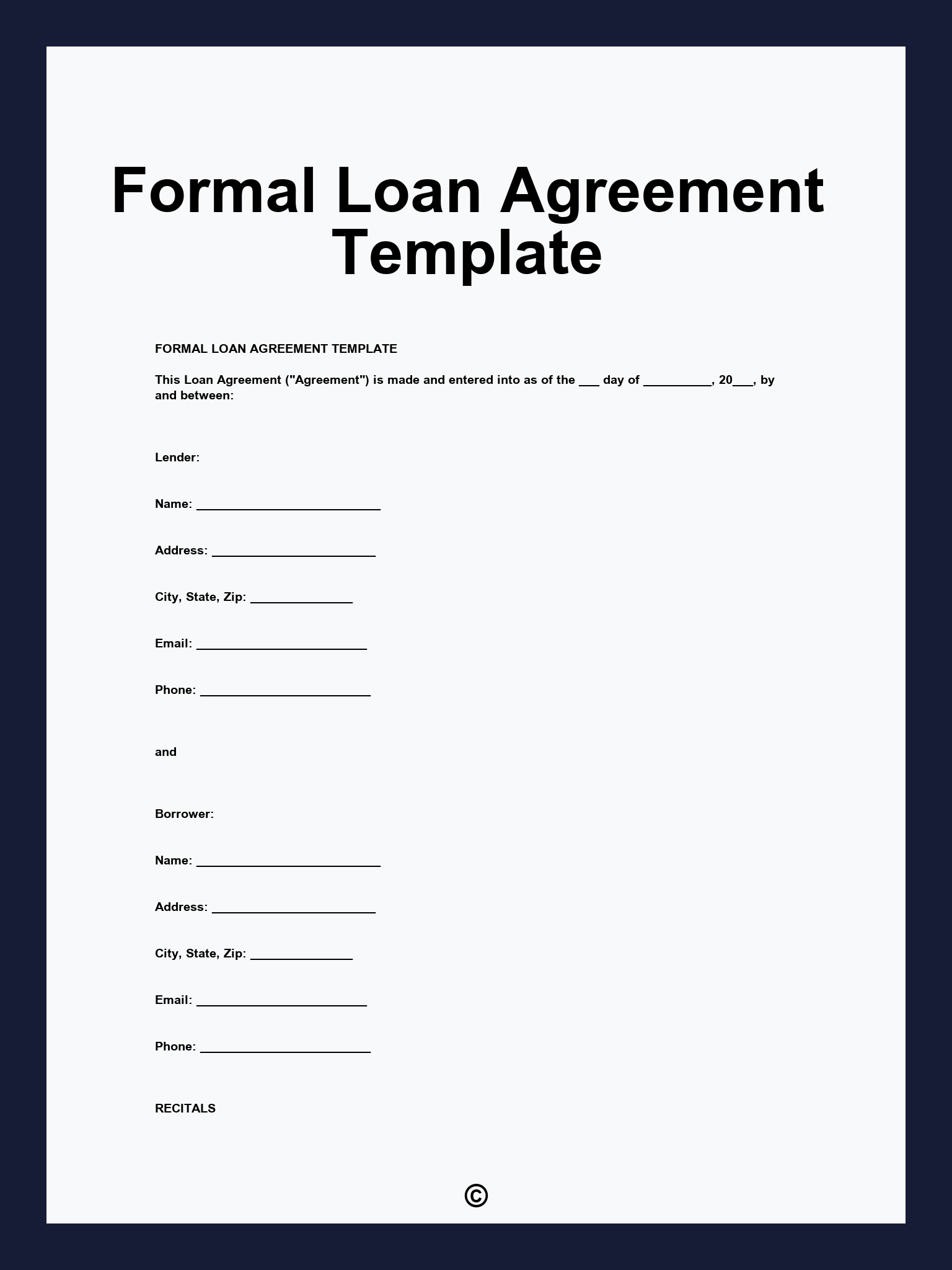 Formal Loan Agreement Template