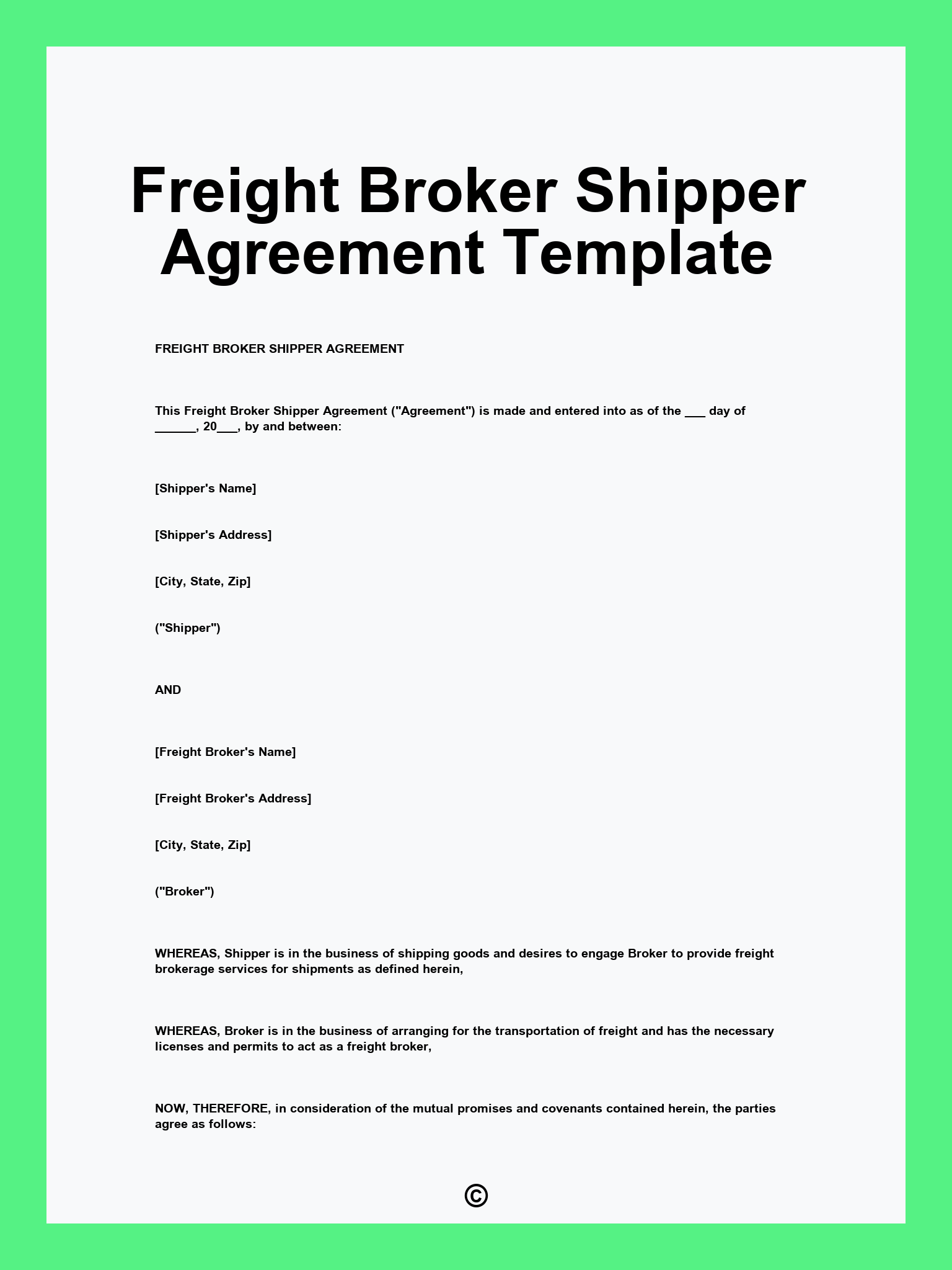 Freight Broker Shipper Agreement Template