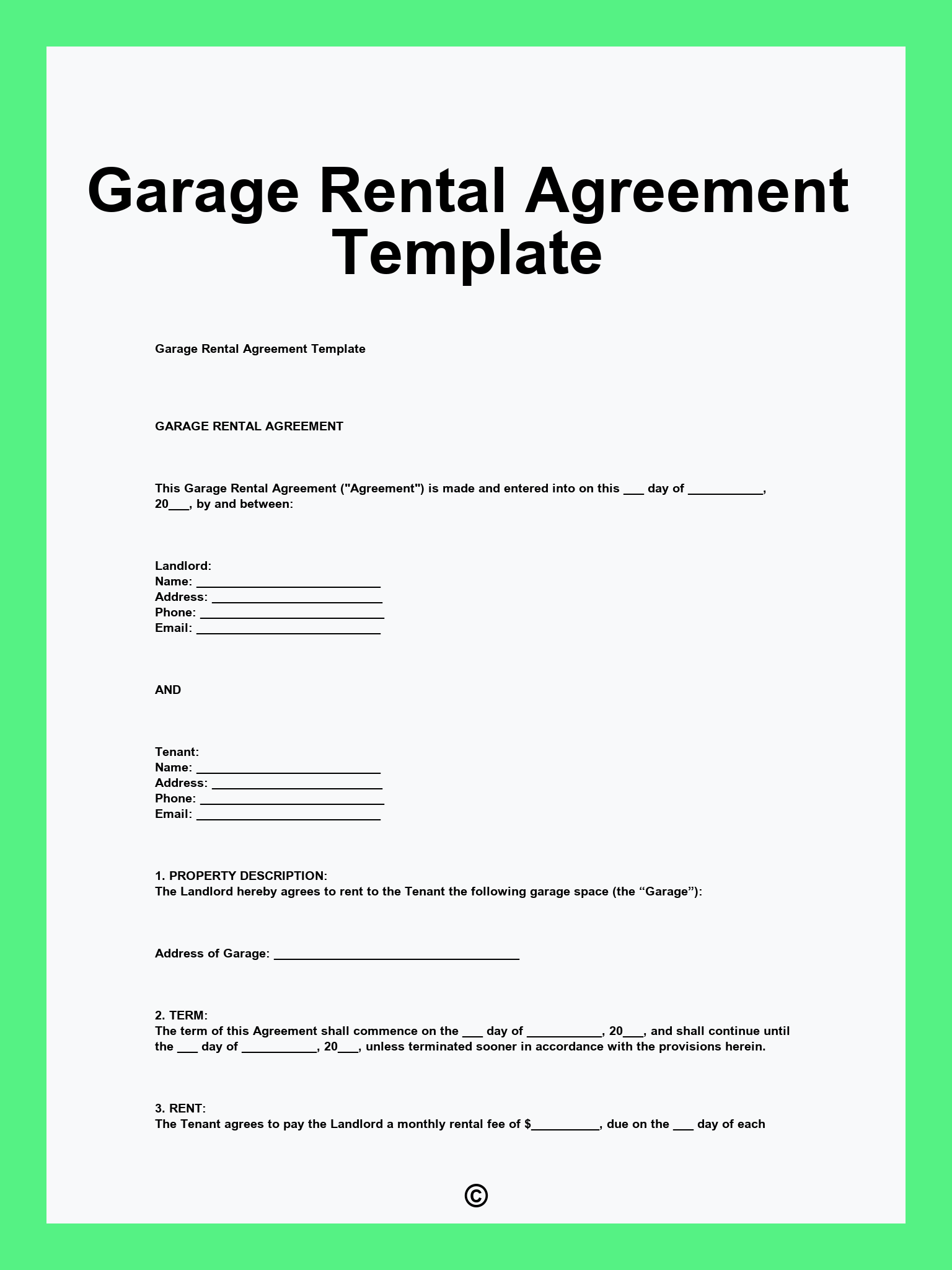 Garage Rental Agreement Template
