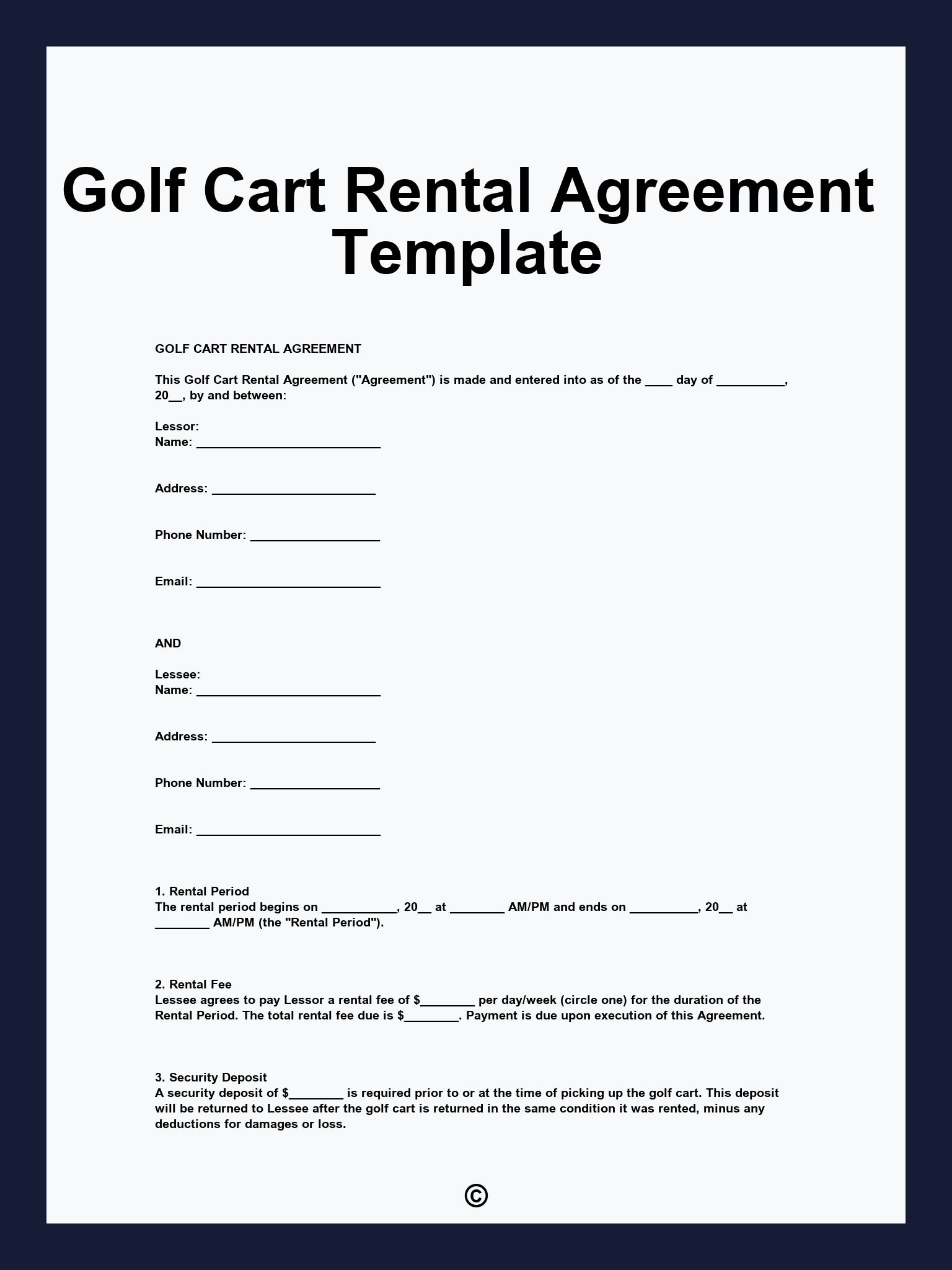 Golf Cart Rental Agreement Template