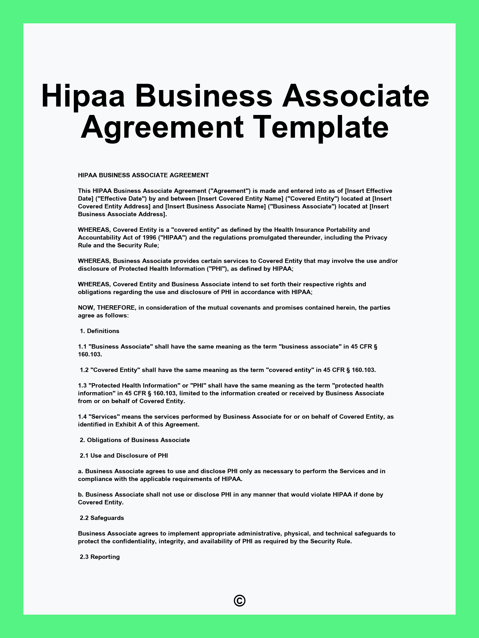 Hipaa Business Associate Agreement Template