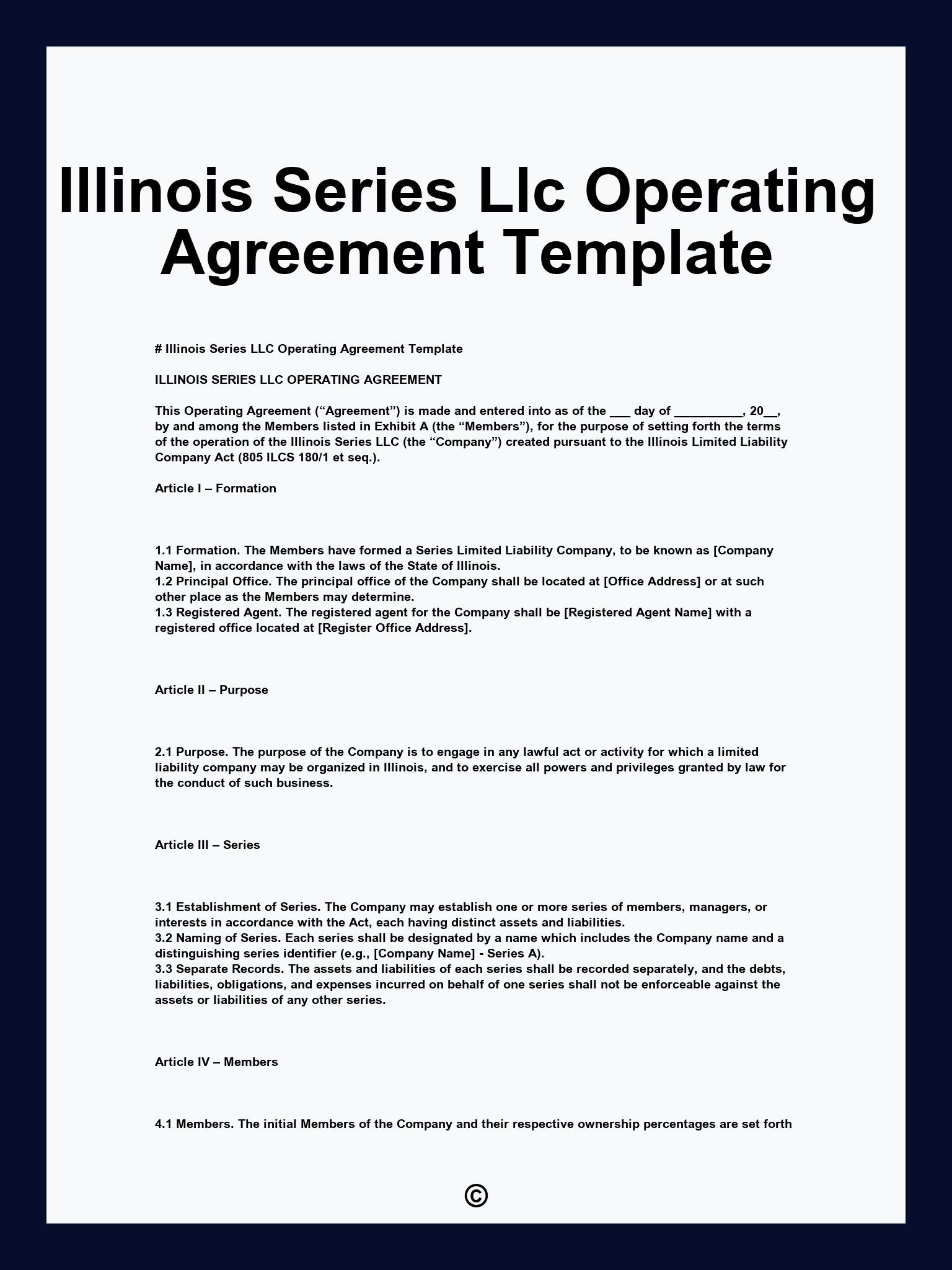 Illinois Series Llc Operating Agreement Template