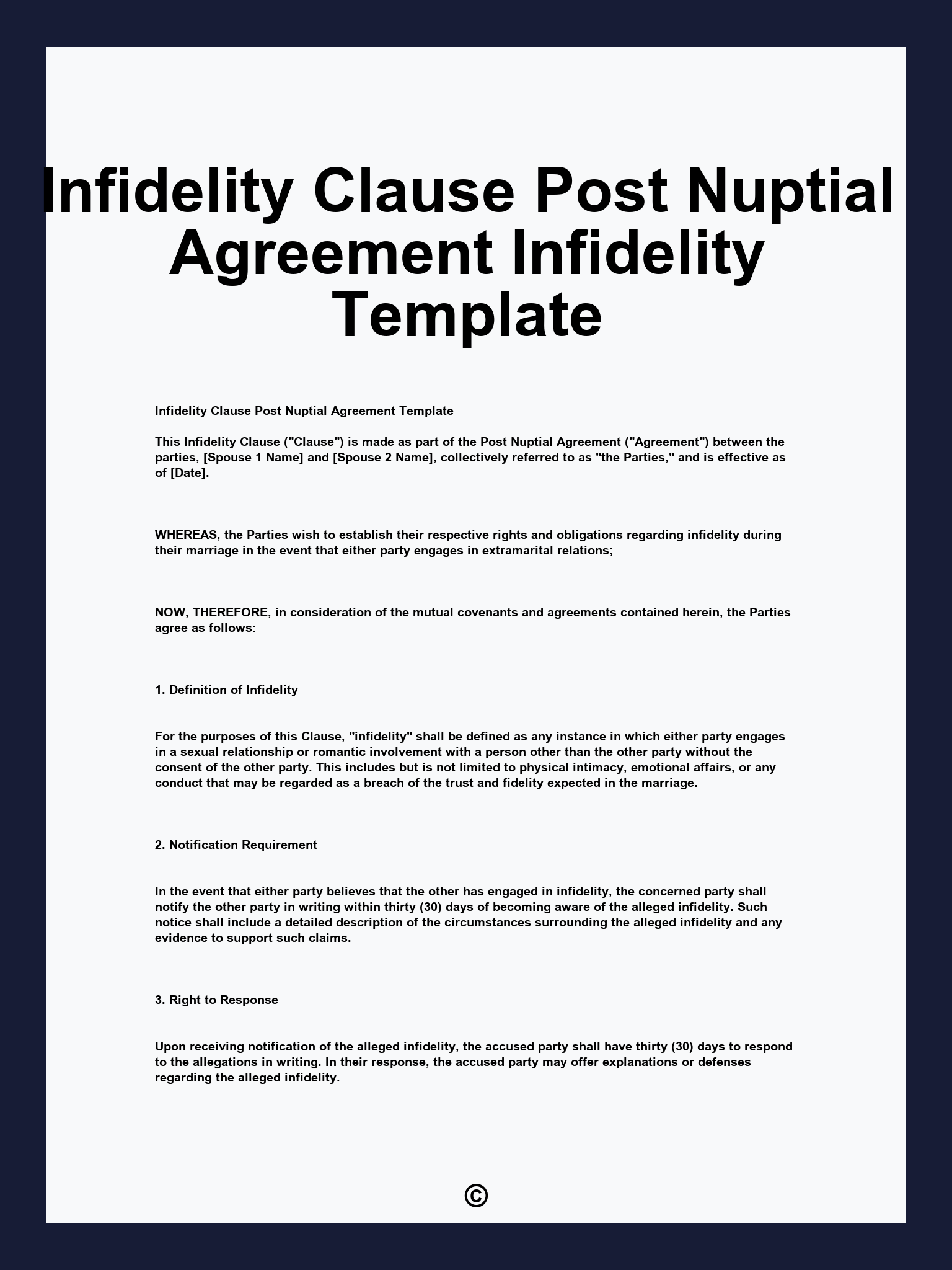 Infidelity Clause Post Nuptial Agreement Infidelity Template