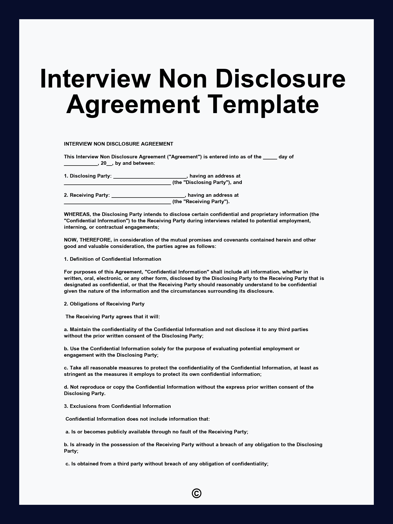 Interview Non Disclosure Agreement Template