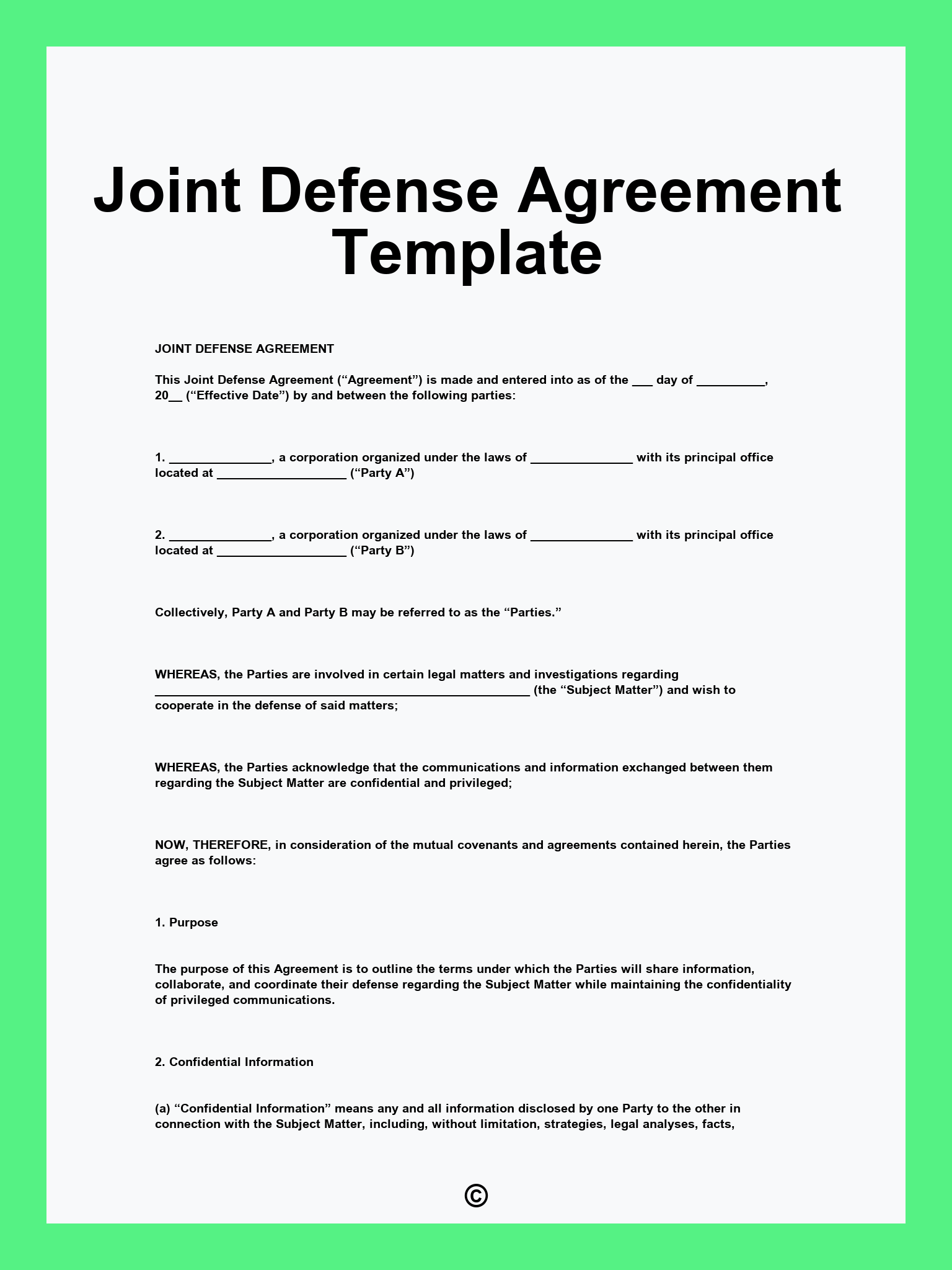 Joint Defense Agreement Template