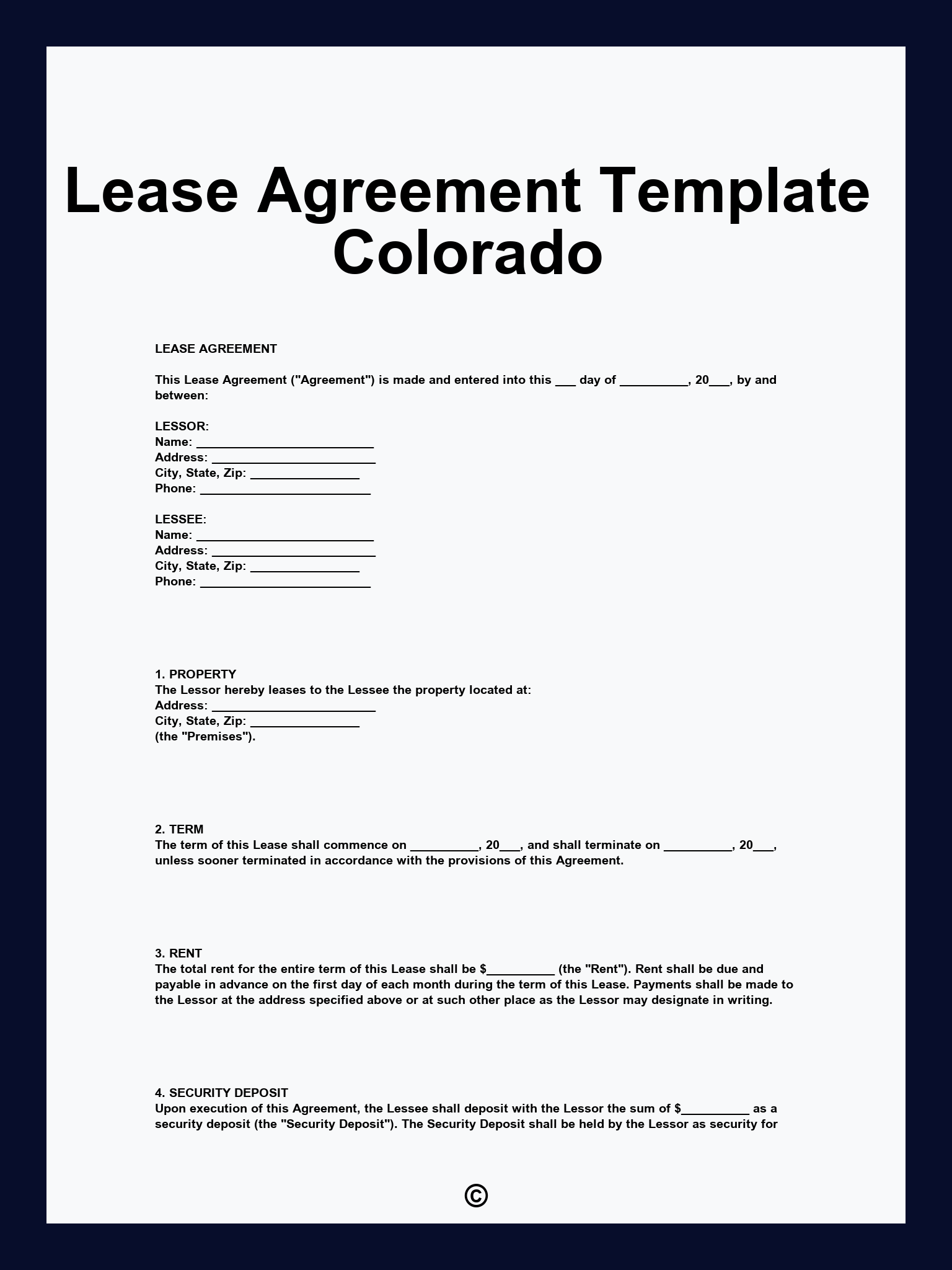 Lease Agreement Template Colorado
