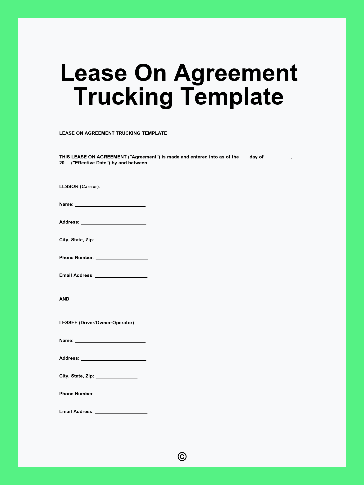 Lease On Agreement Trucking Template