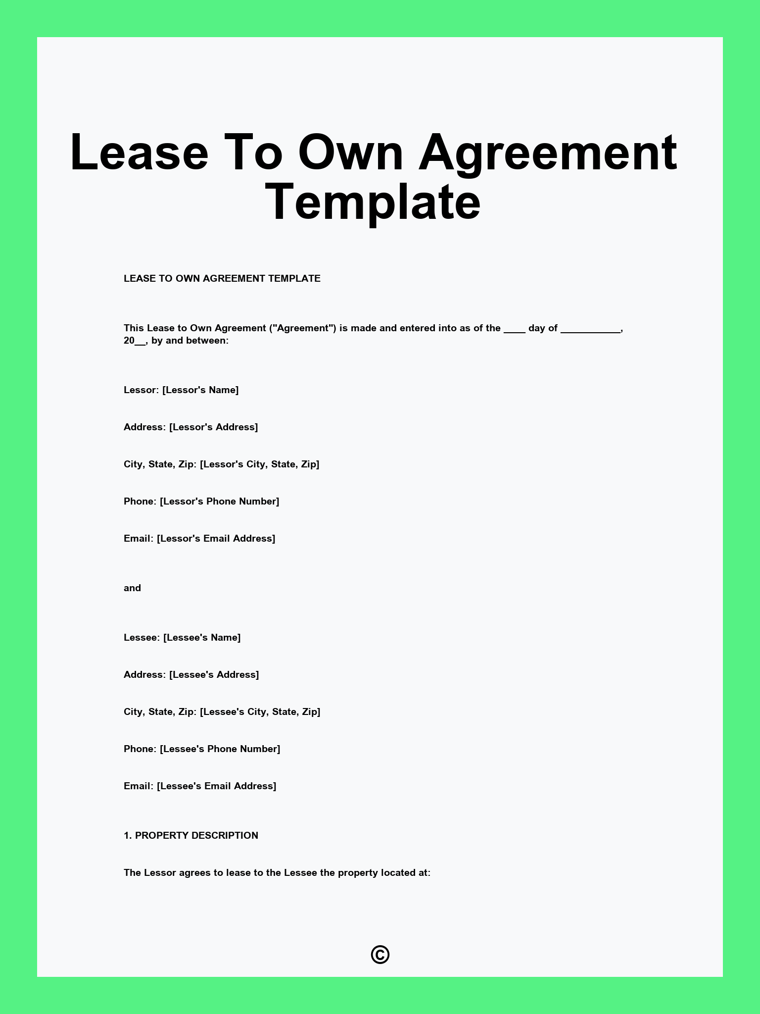 Lease To Own Agreement Template