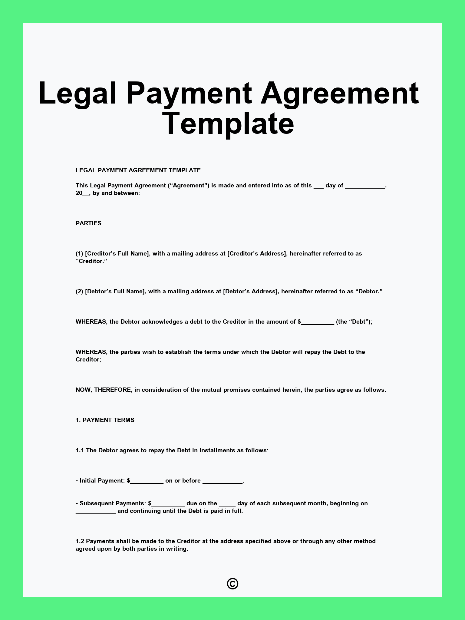 Legal Payment Agreement Template