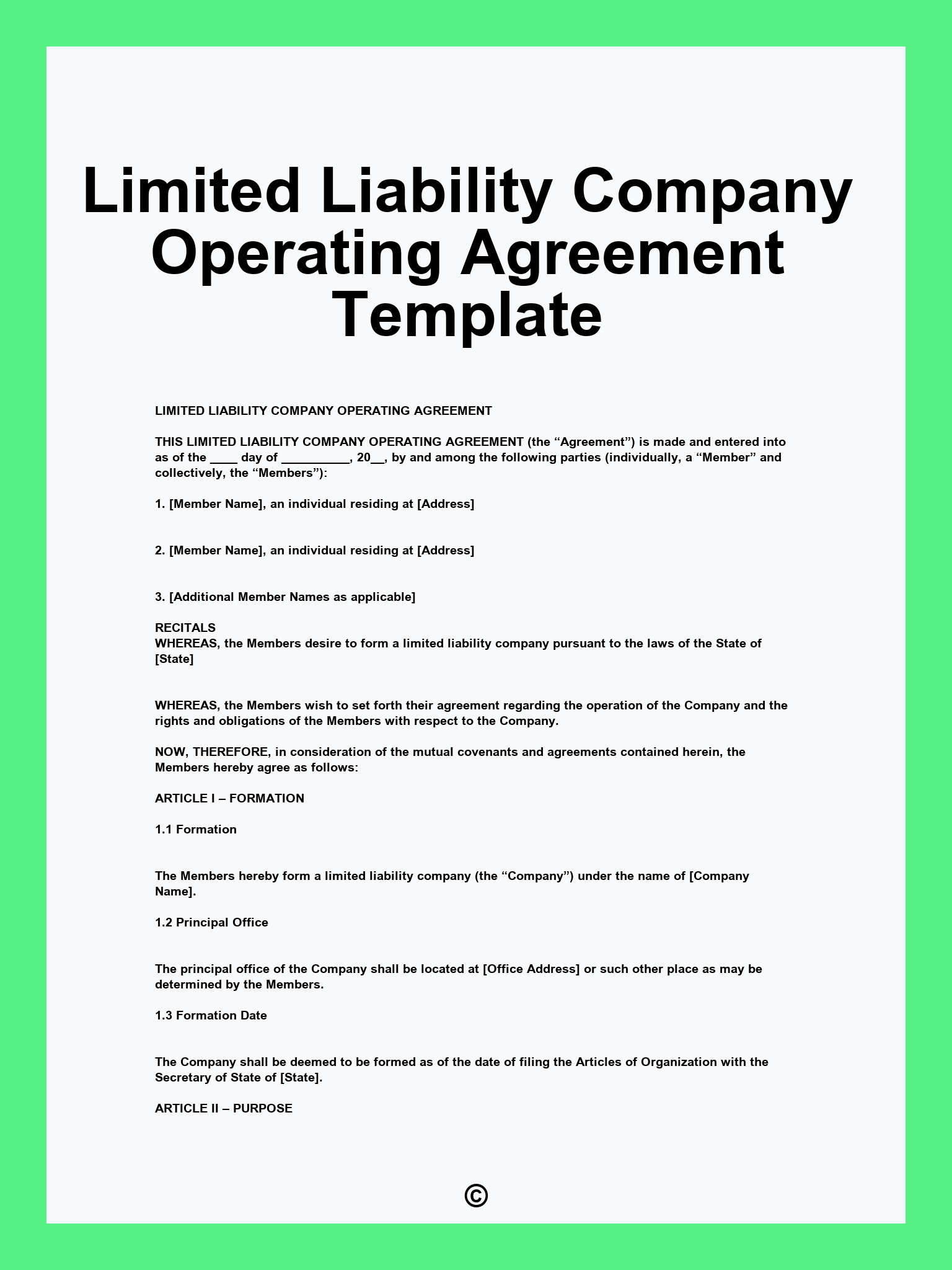 Limited Liability Company Operating Agreement Template