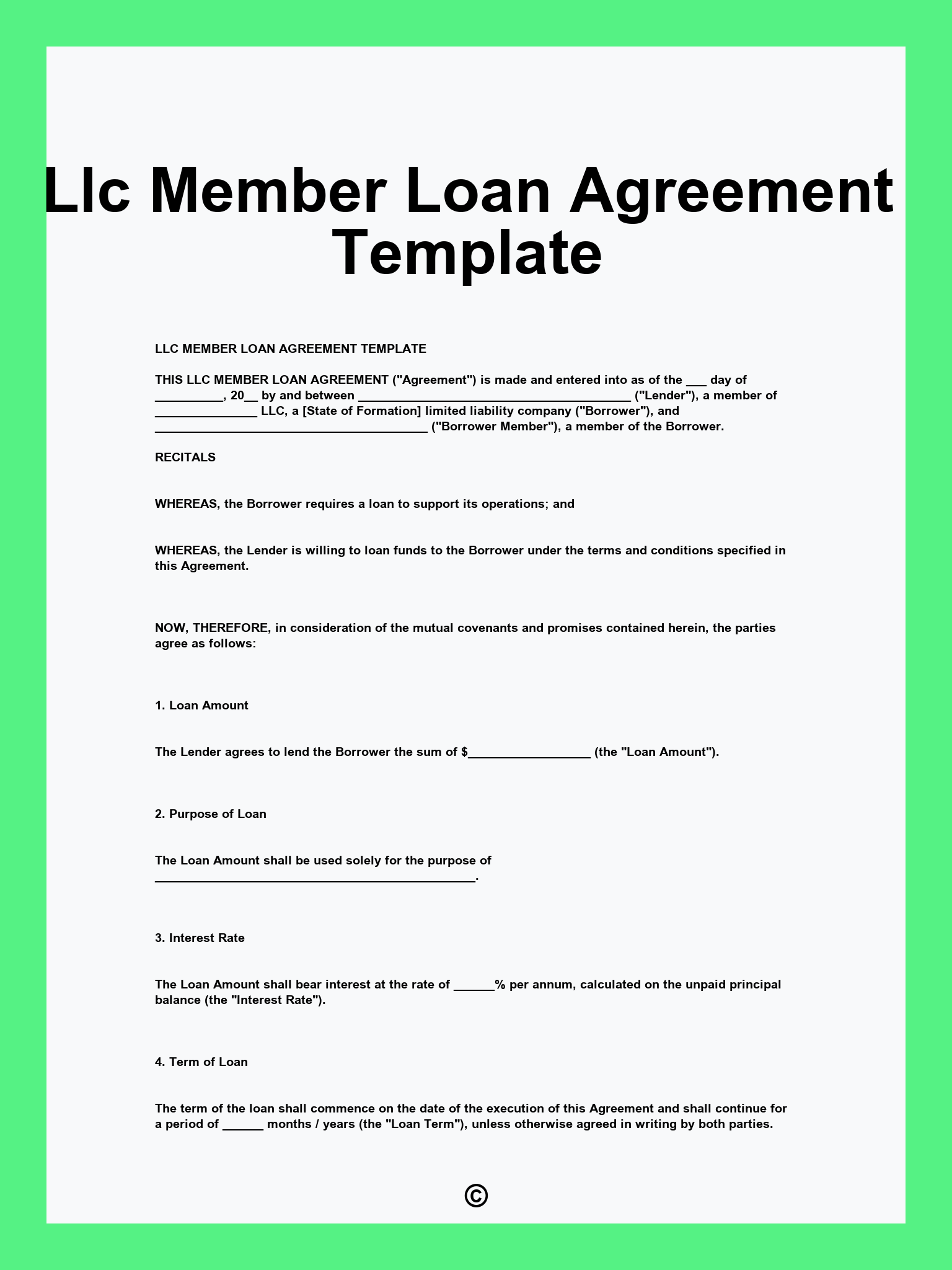 Llc Member Loan Agreement Template
