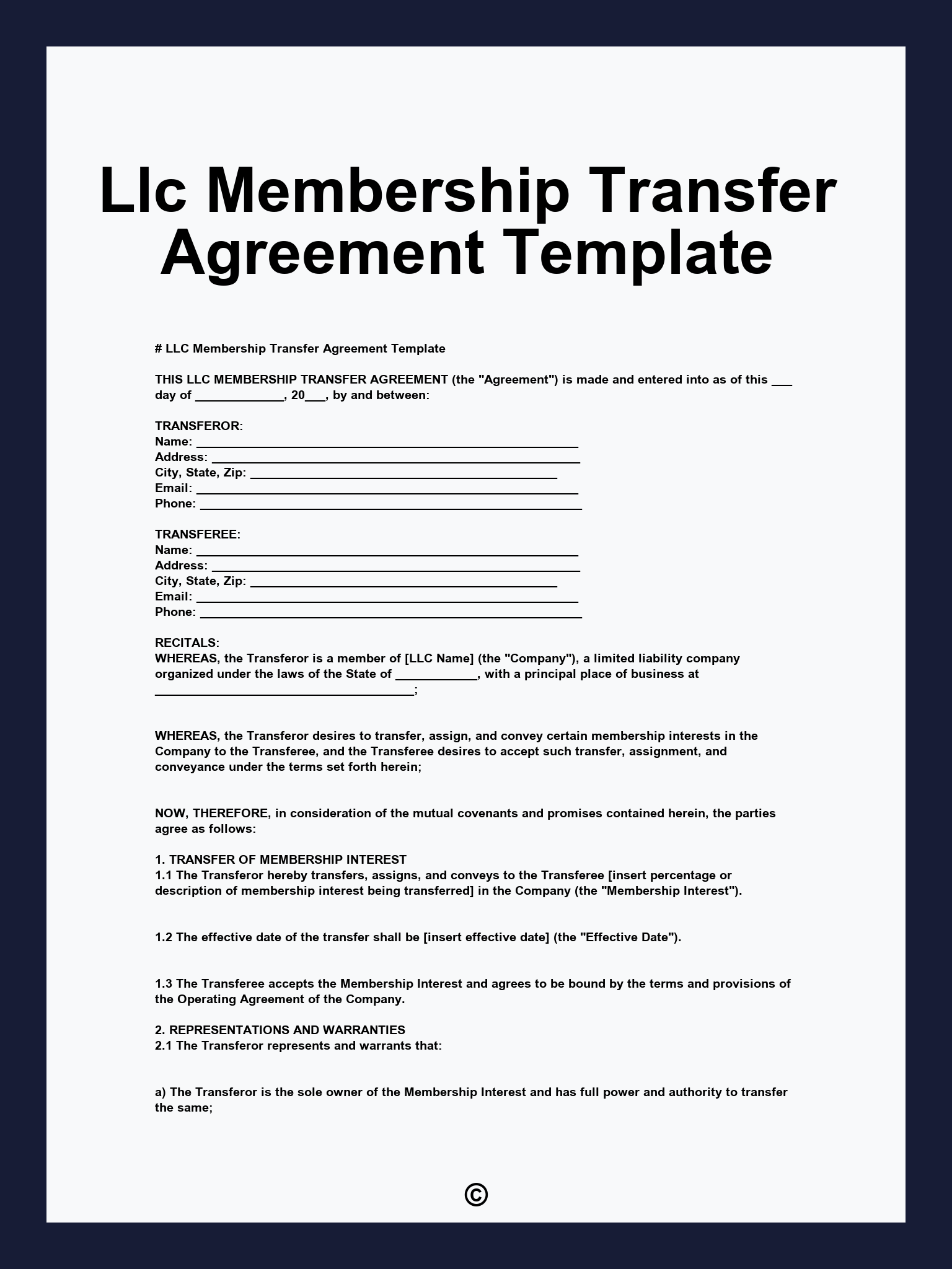 Llc Membership Transfer Agreement Template