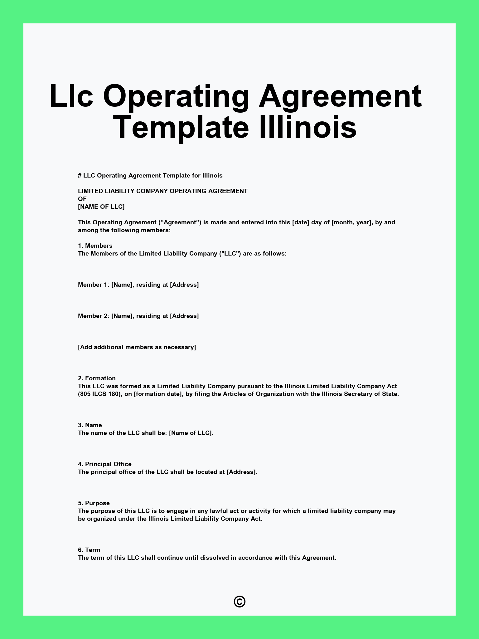 Llc Operating Agreement Template Illinois
